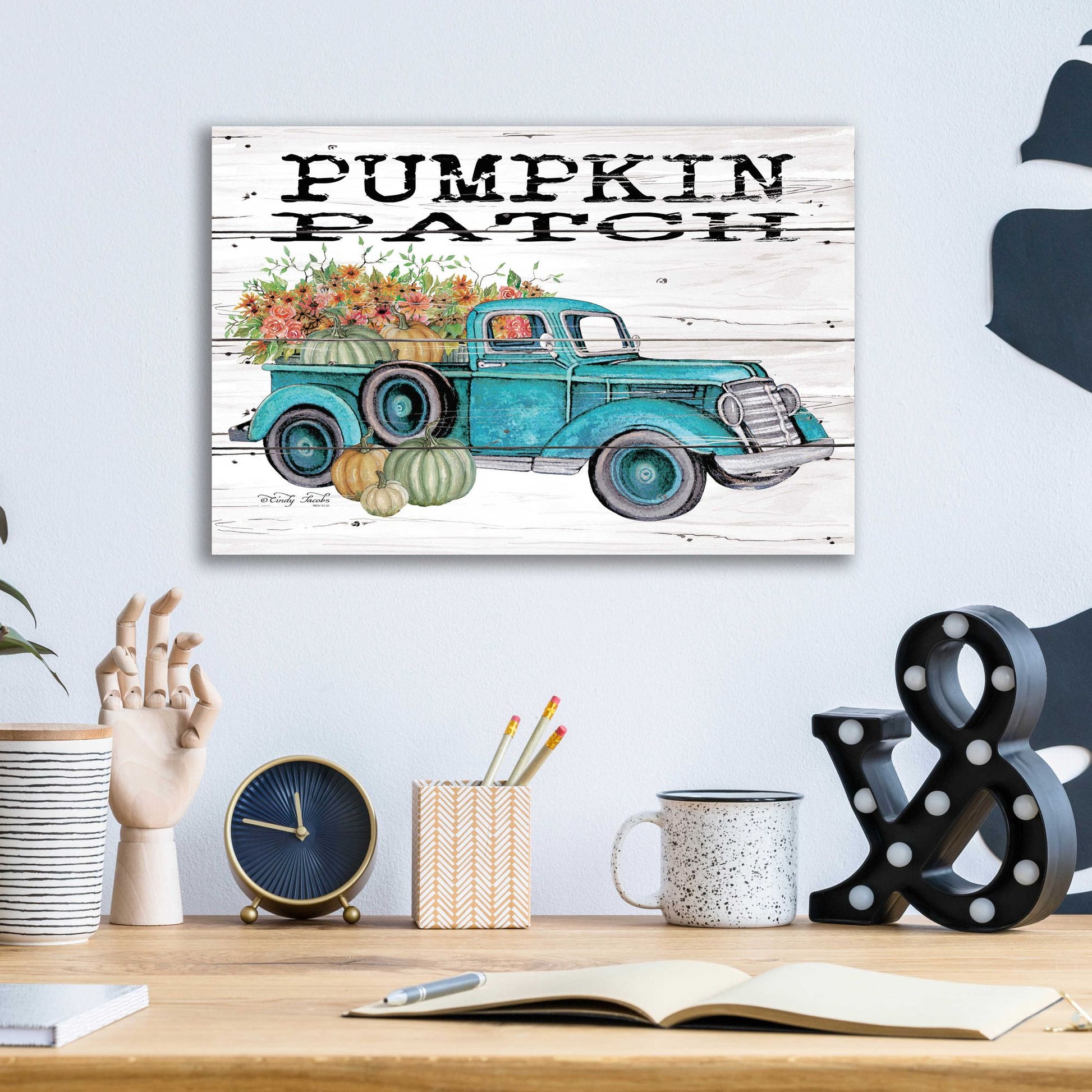 Epic Art 'Pumpkin Patch Truck' by Cindy Jacobs, Acrylic Glass Wall Art,16x12