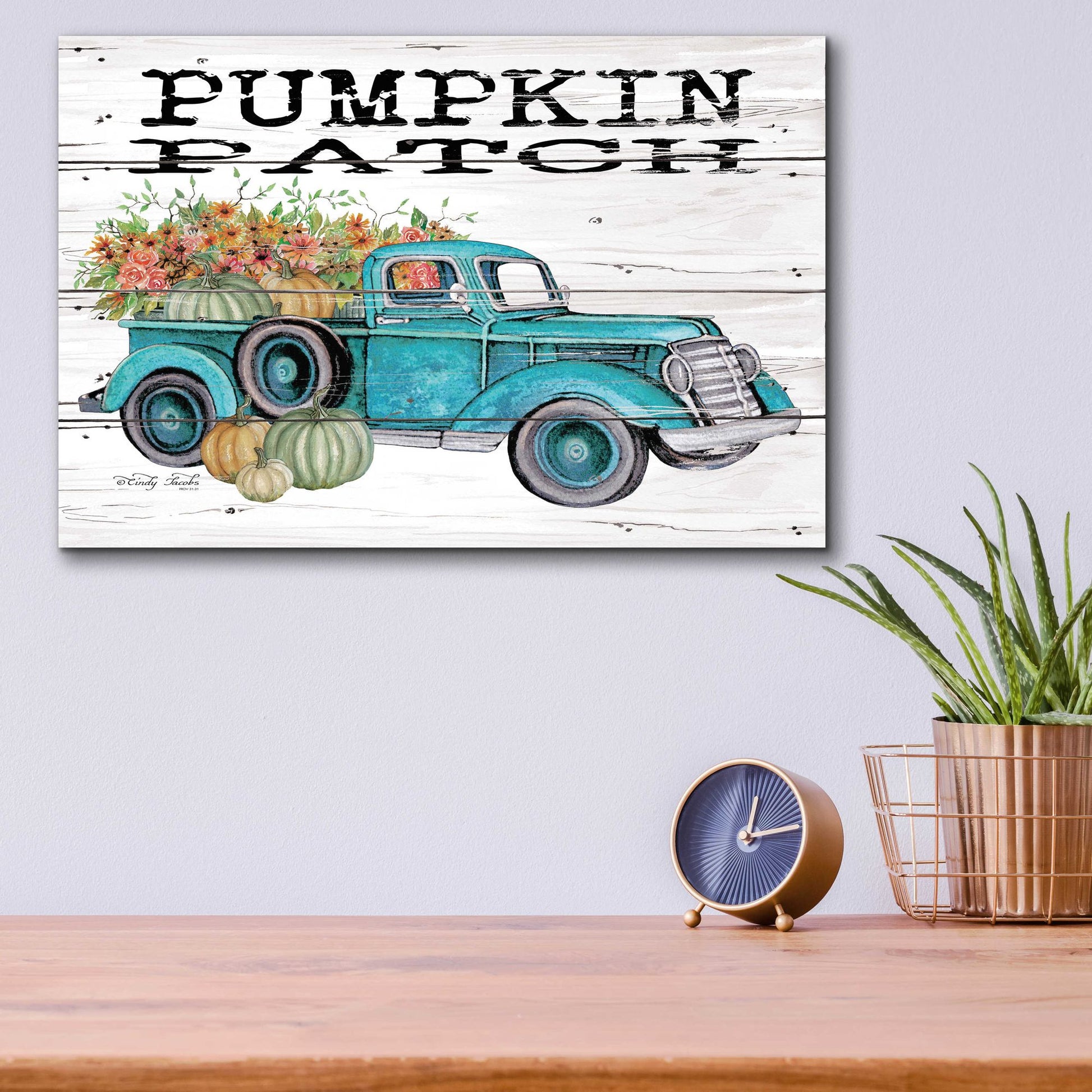 Epic Art 'Pumpkin Patch Truck' by Cindy Jacobs, Acrylic Glass Wall Art,16x12