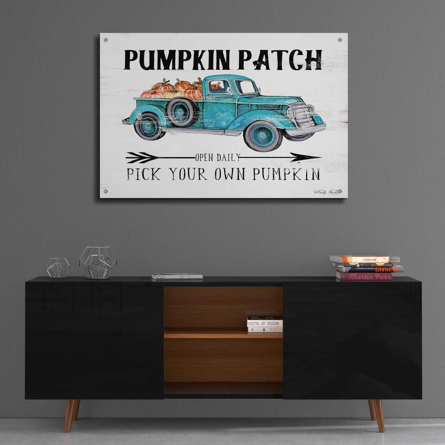 Epic Art 'Pumpkin Patch Open Daily' by Cindy Jacobs, Acrylic Glass Wall Art,36x24