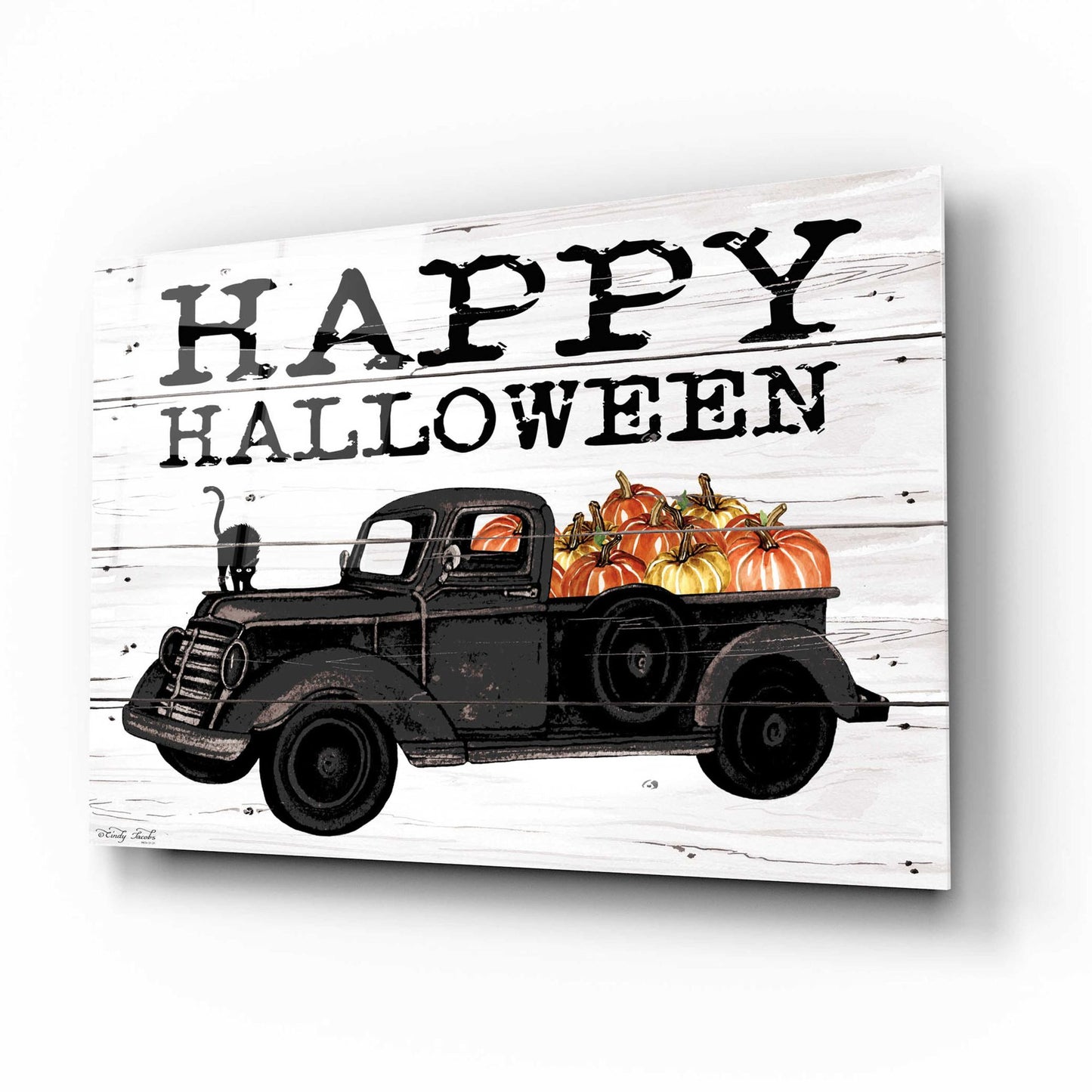 Epic Art 'Happy Halloween Black Truck' by Cindy Jacobs, Acrylic Glass Wall Art,16x12