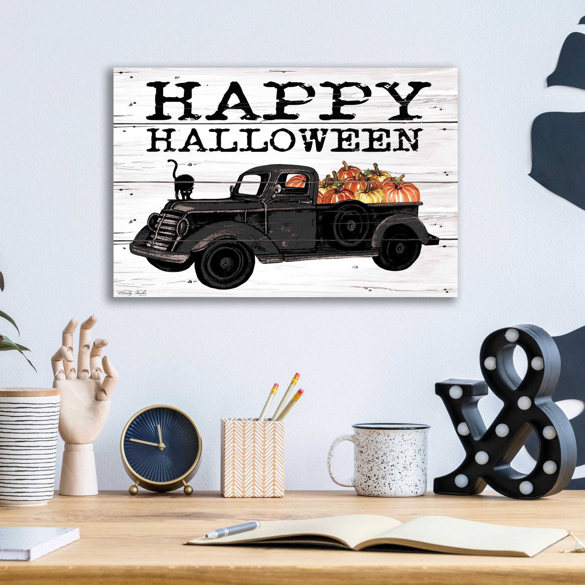 Epic Art 'Happy Halloween Black Truck' by Cindy Jacobs, Acrylic Glass Wall Art,16x12