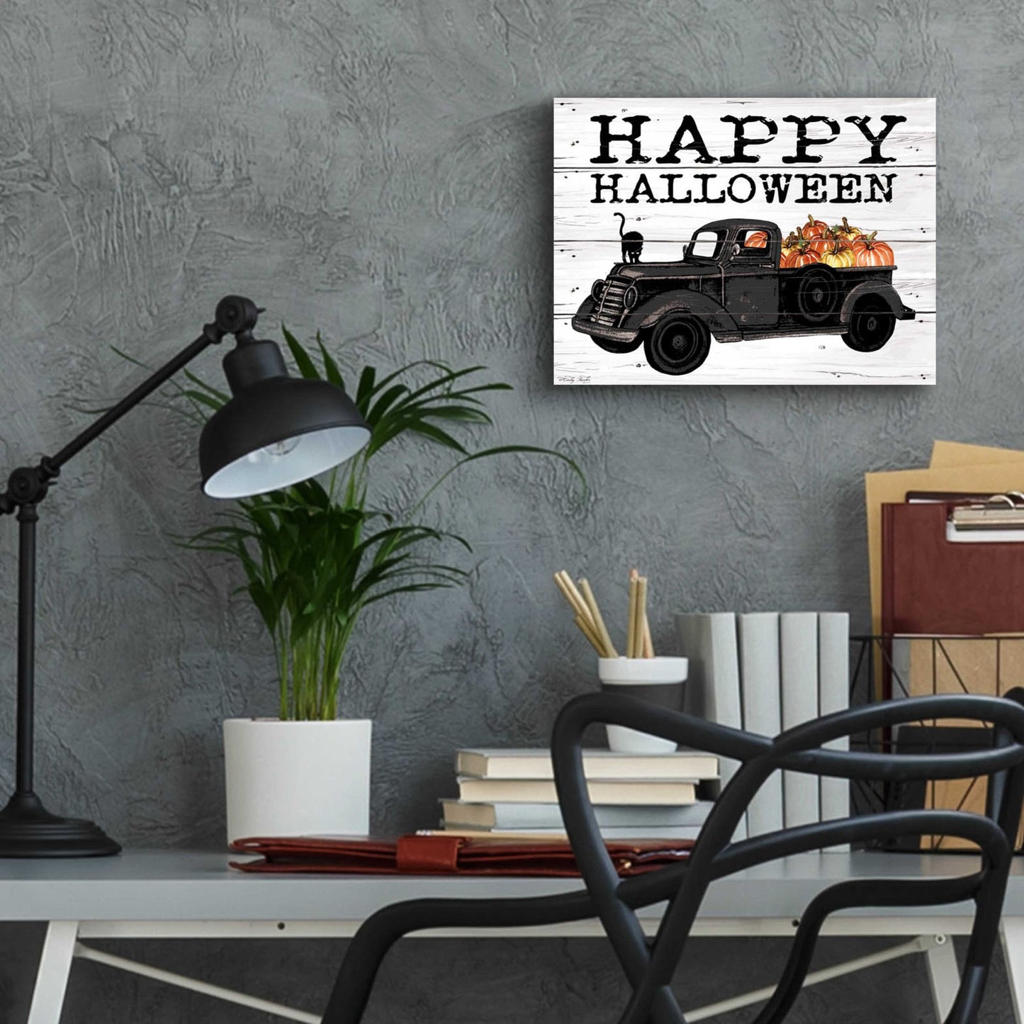 Epic Art 'Happy Halloween Black Truck' by Cindy Jacobs, Acrylic Glass Wall Art,16x12