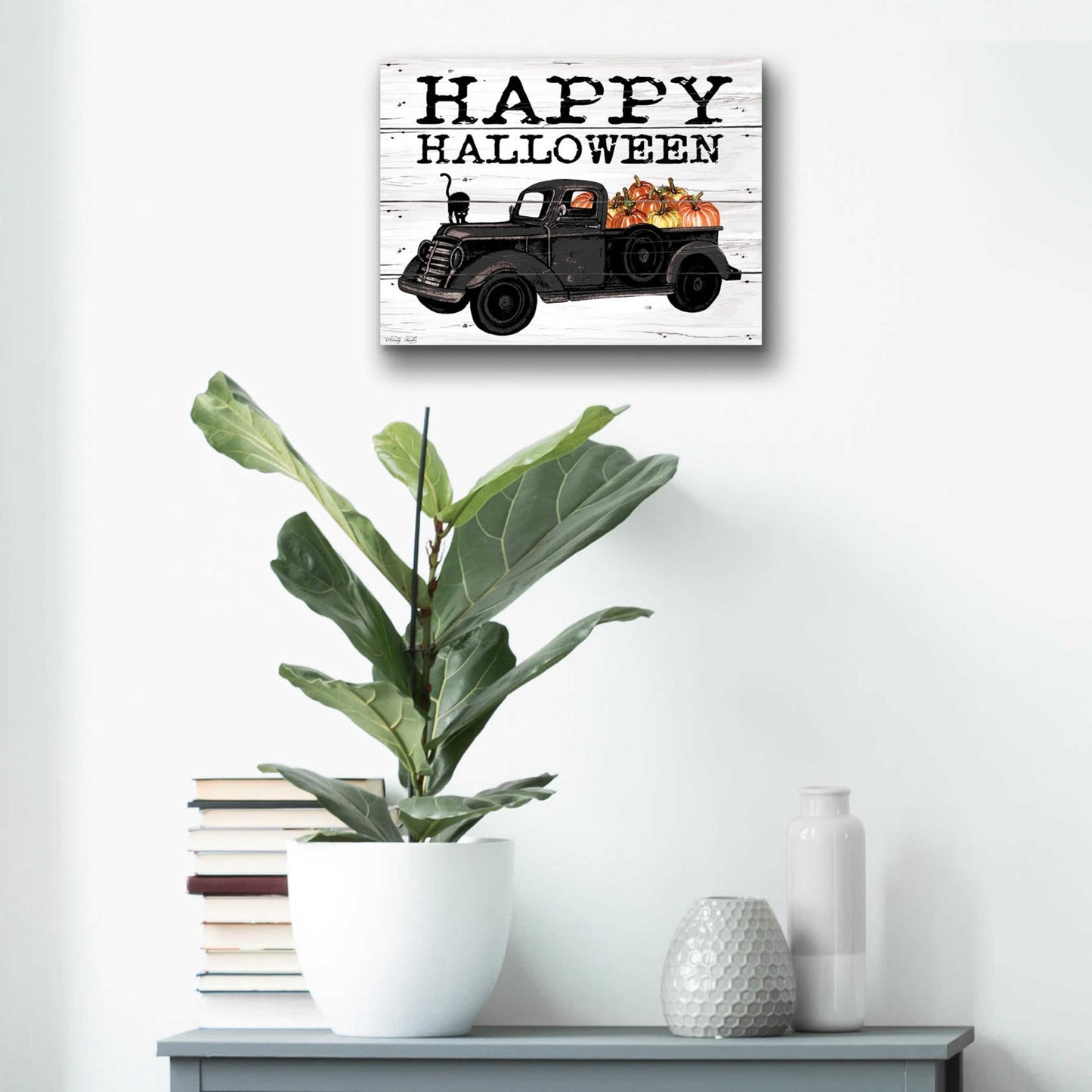 Epic Art 'Happy Halloween Black Truck' by Cindy Jacobs, Acrylic Glass Wall Art,16x12