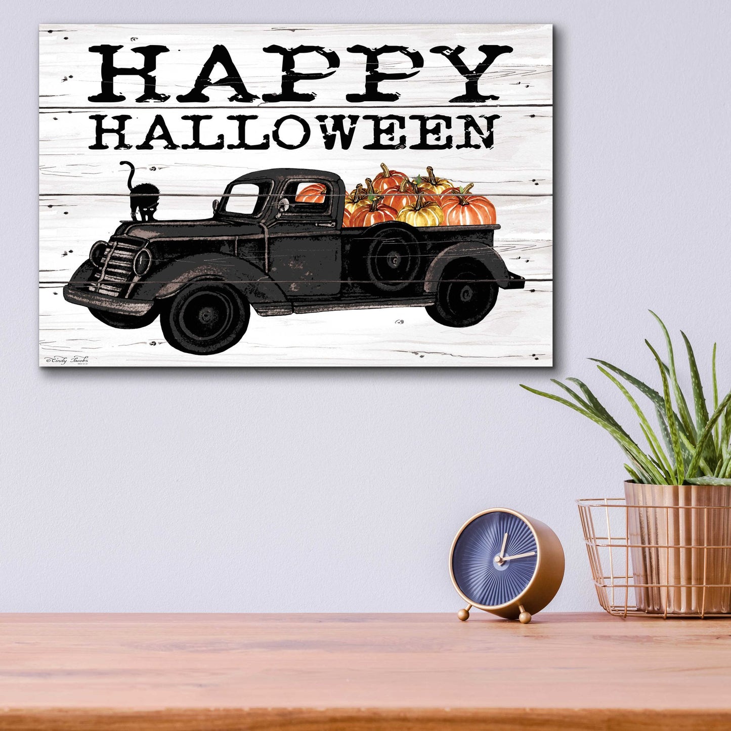 Epic Art 'Happy Halloween Black Truck' by Cindy Jacobs, Acrylic Glass Wall Art,16x12