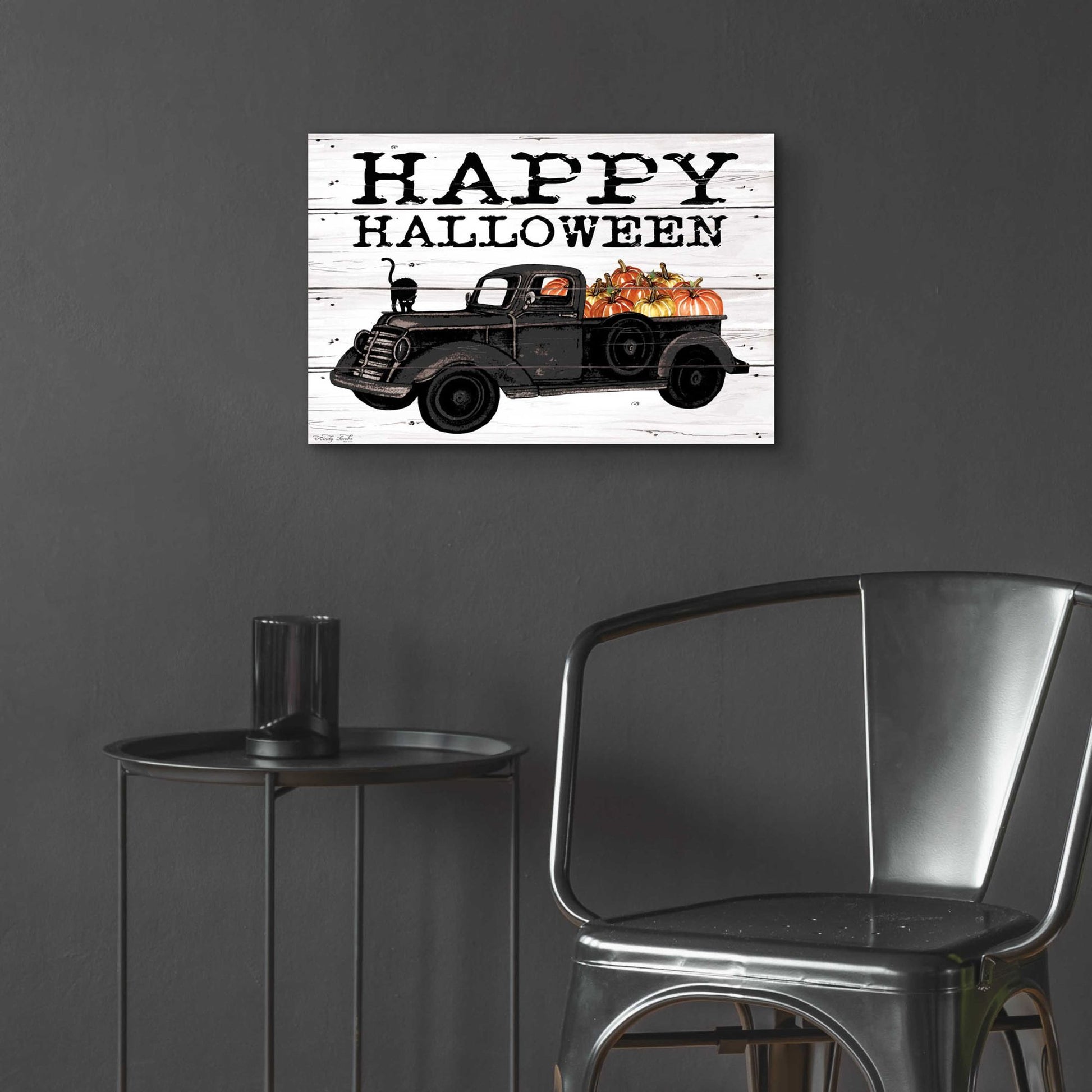 Epic Art 'Happy Halloween Black Truck' by Cindy Jacobs, Acrylic Glass Wall Art,24x16