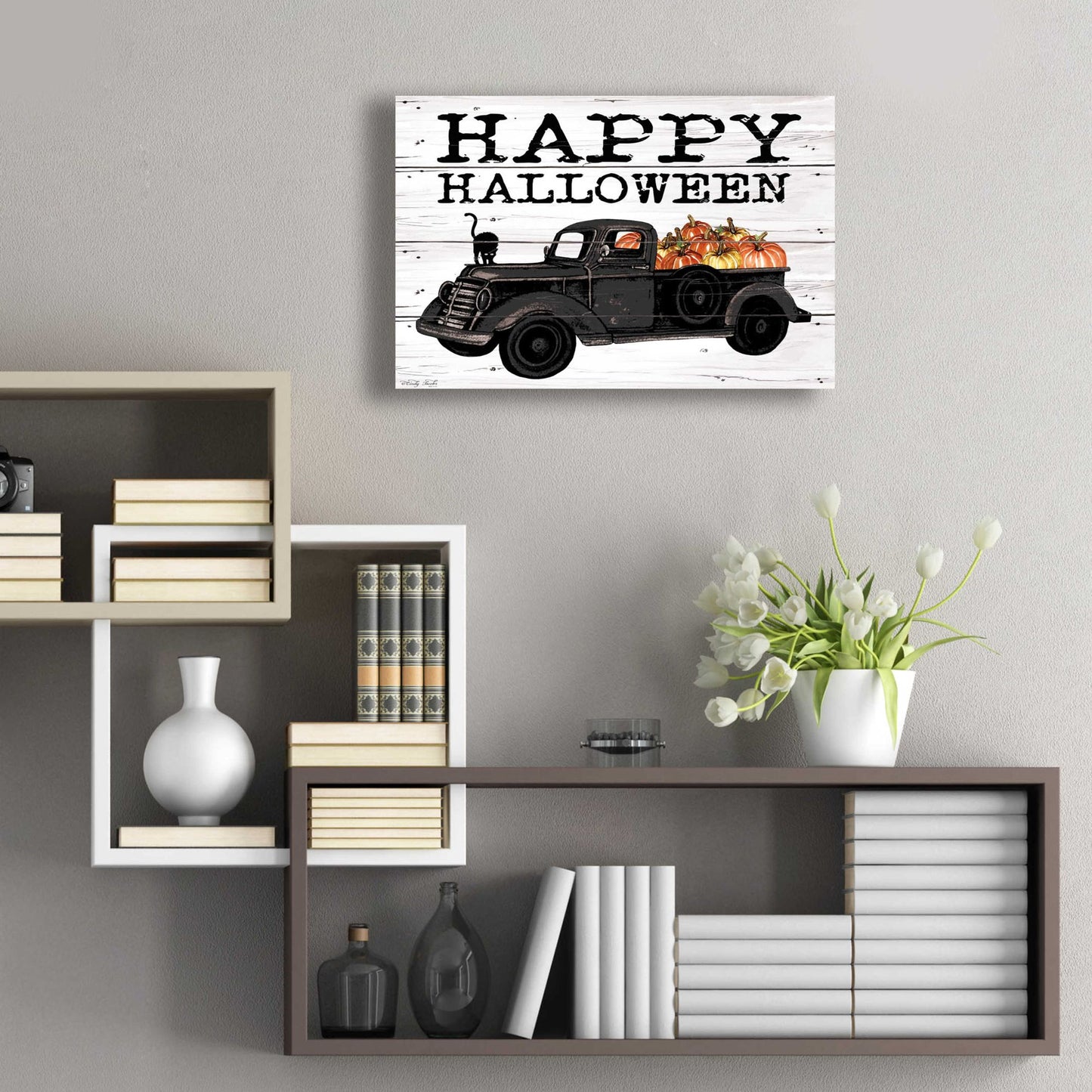 Epic Art 'Happy Halloween Black Truck' by Cindy Jacobs, Acrylic Glass Wall Art,24x16