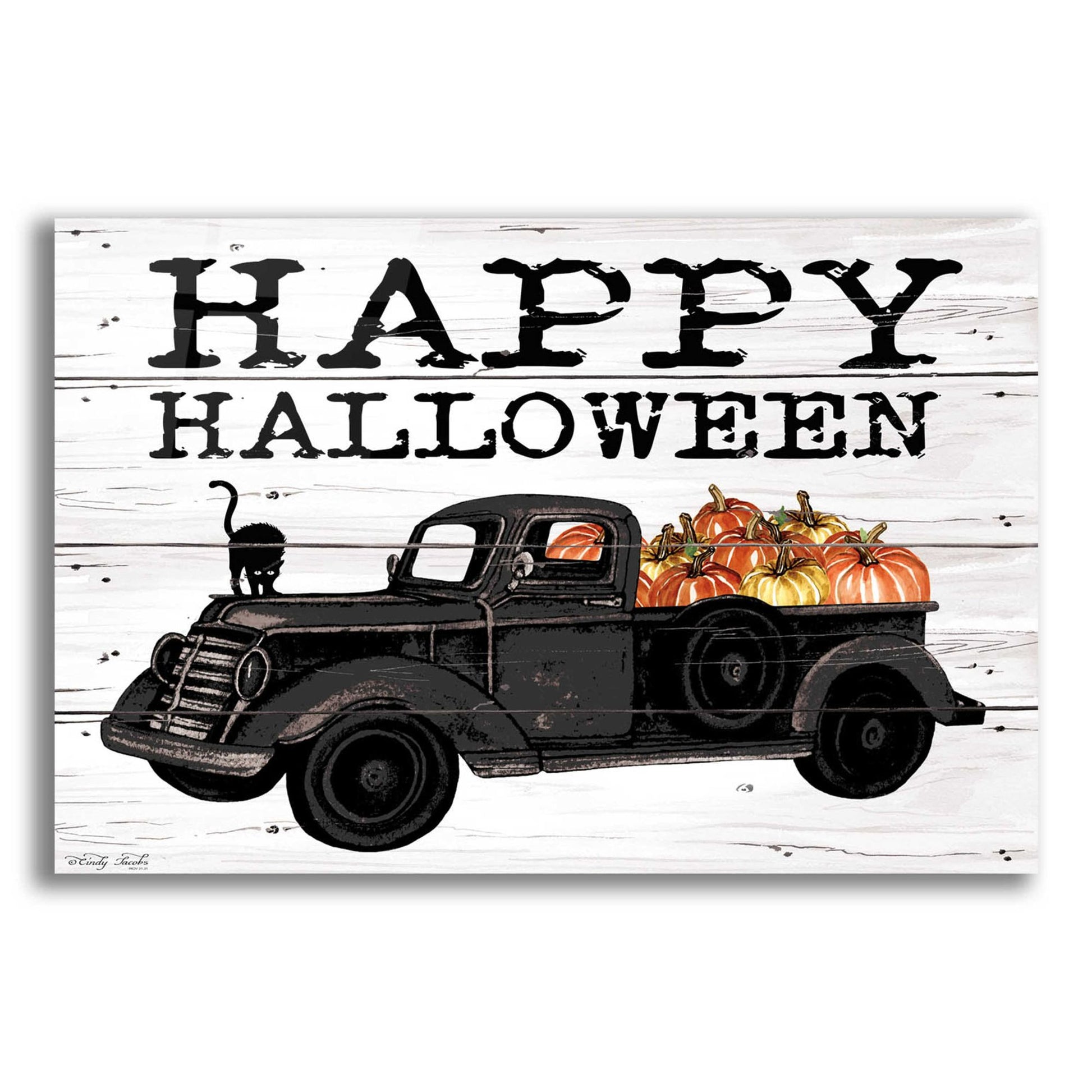 Epic Art 'Happy Halloween Black Truck' by Cindy Jacobs, Acrylic Glass Wall Art,24x16