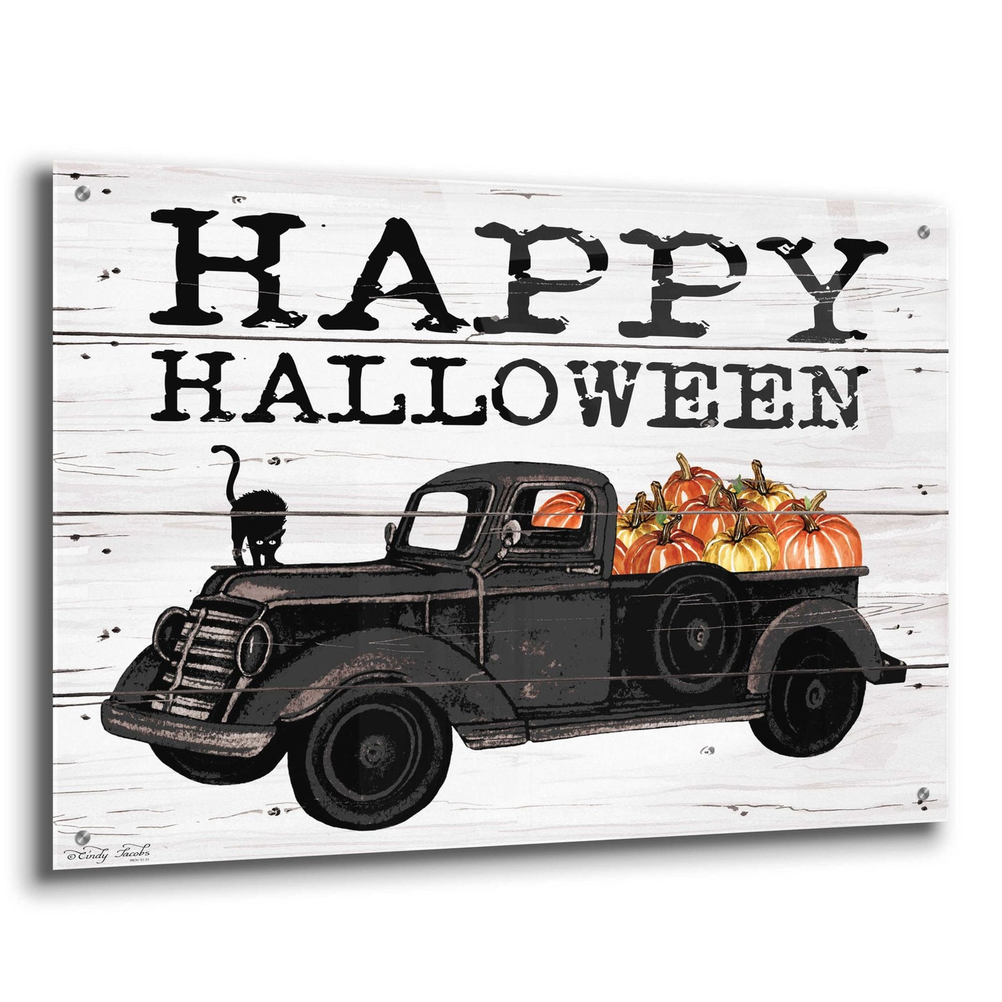 Epic Art 'Happy Halloween Black Truck' by Cindy Jacobs, Acrylic Glass Wall Art,36x24