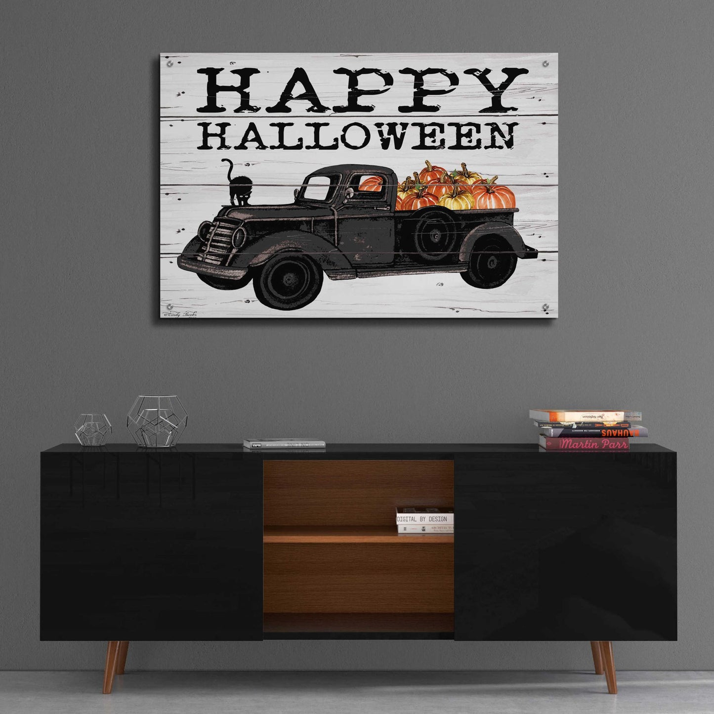 Epic Art 'Happy Halloween Black Truck' by Cindy Jacobs, Acrylic Glass Wall Art,36x24