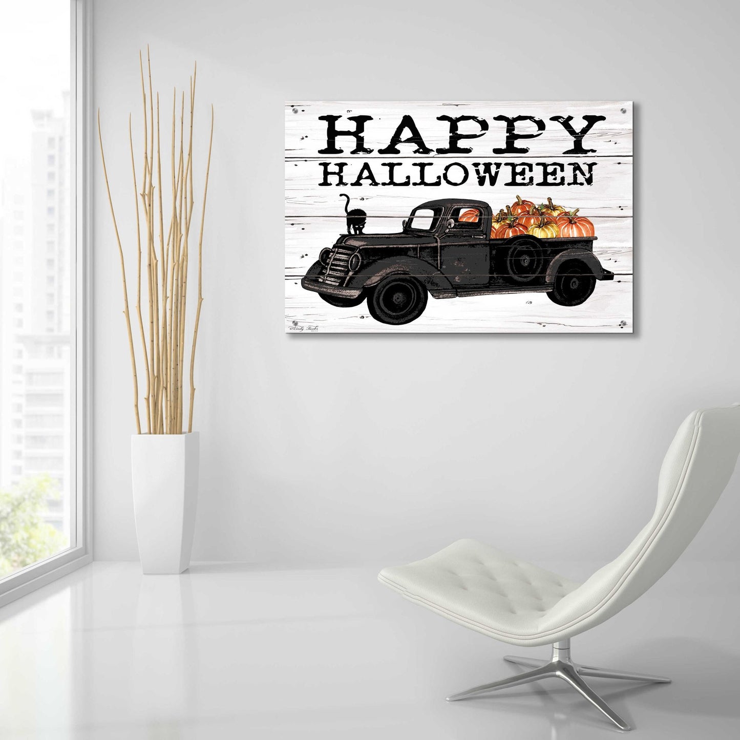 Epic Art 'Happy Halloween Black Truck' by Cindy Jacobs, Acrylic Glass Wall Art,36x24