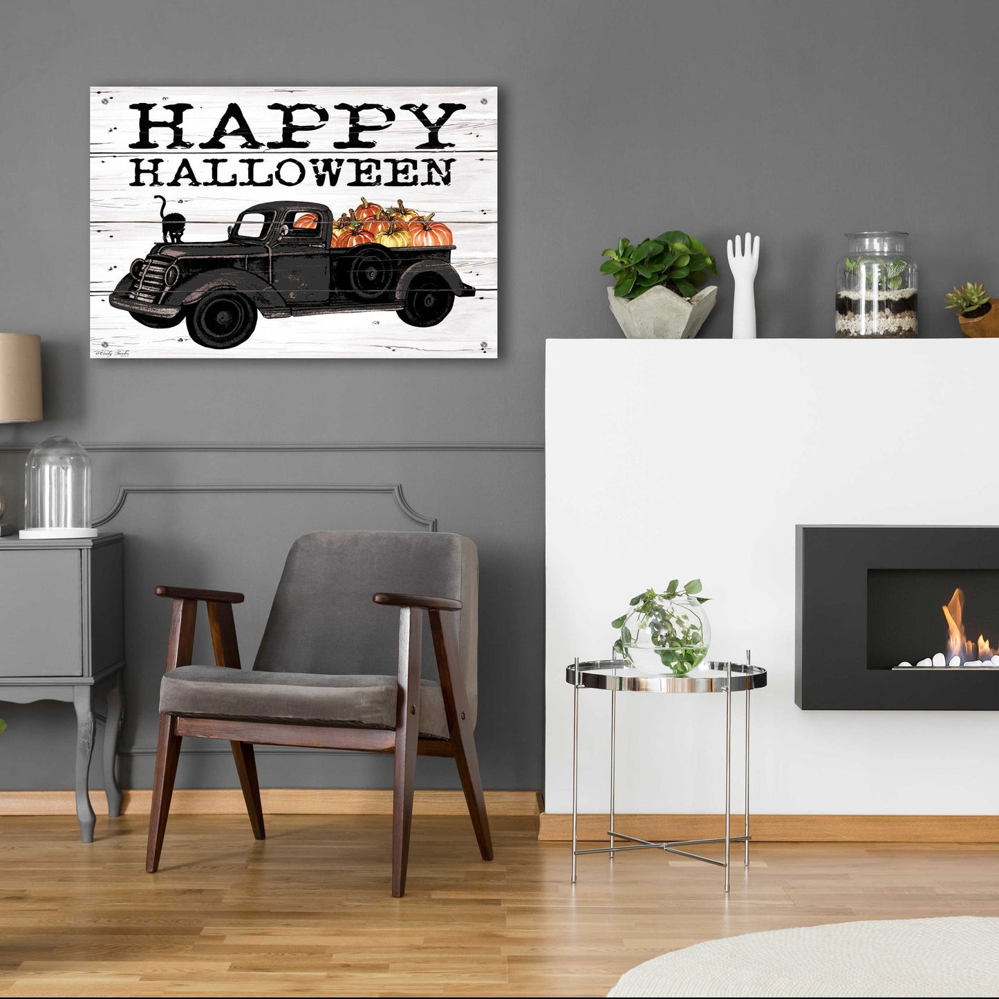 Epic Art 'Happy Halloween Black Truck' by Cindy Jacobs, Acrylic Glass Wall Art,36x24