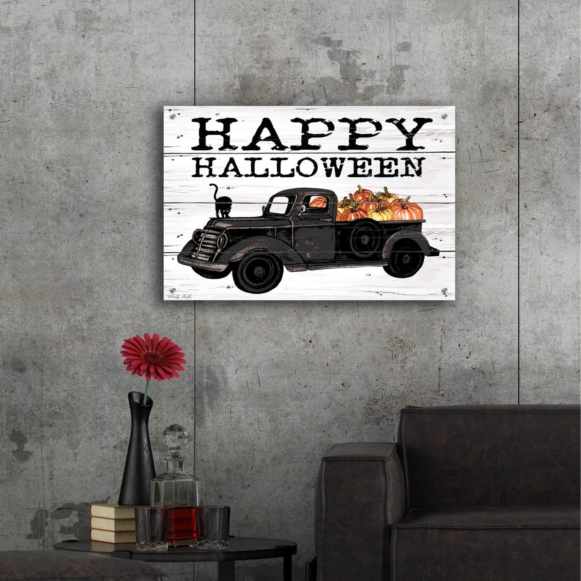 Epic Art 'Happy Halloween Black Truck' by Cindy Jacobs, Acrylic Glass Wall Art,36x24