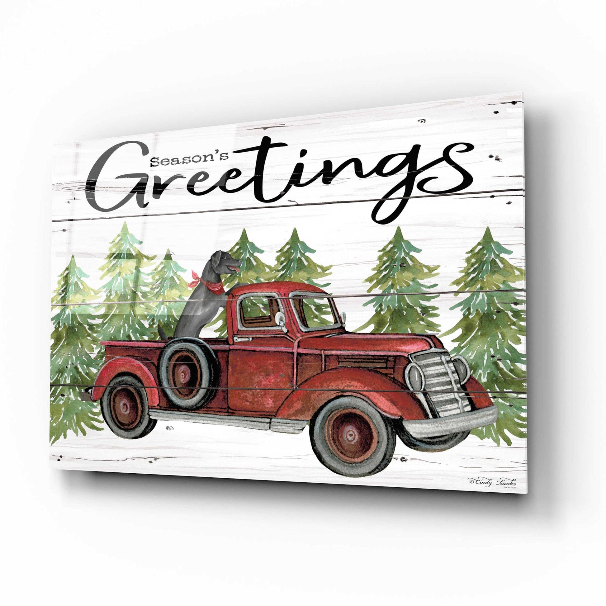 Epic Art 'Season's Greetings Red Truck' by Cindy Jacobs, Acrylic Glass Wall Art,16x12