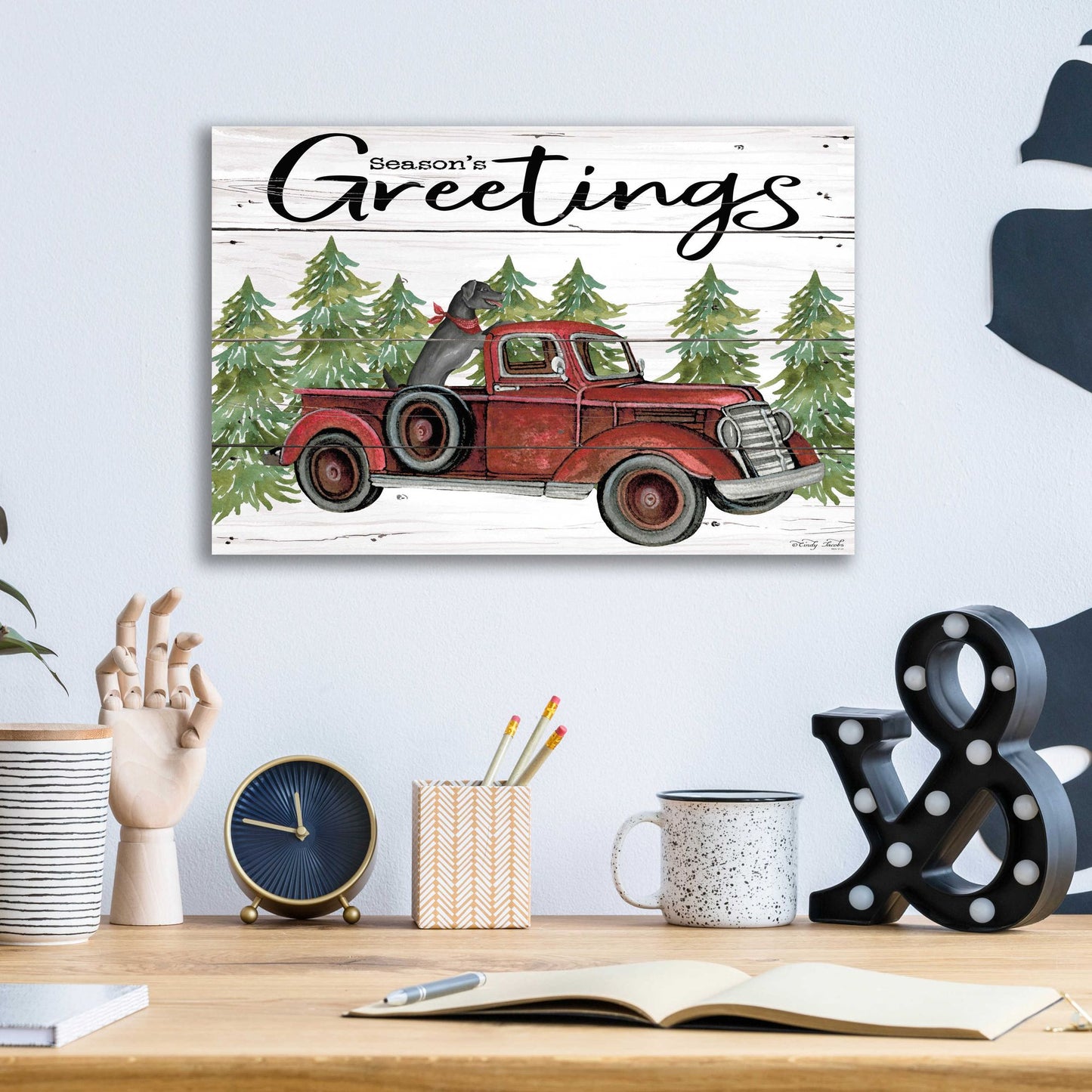 Epic Art 'Season's Greetings Red Truck' by Cindy Jacobs, Acrylic Glass Wall Art,16x12