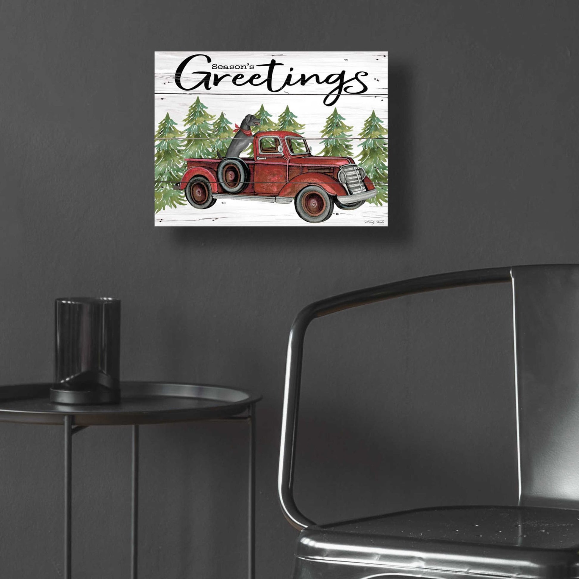 Epic Art 'Season's Greetings Red Truck' by Cindy Jacobs, Acrylic Glass Wall Art,16x12