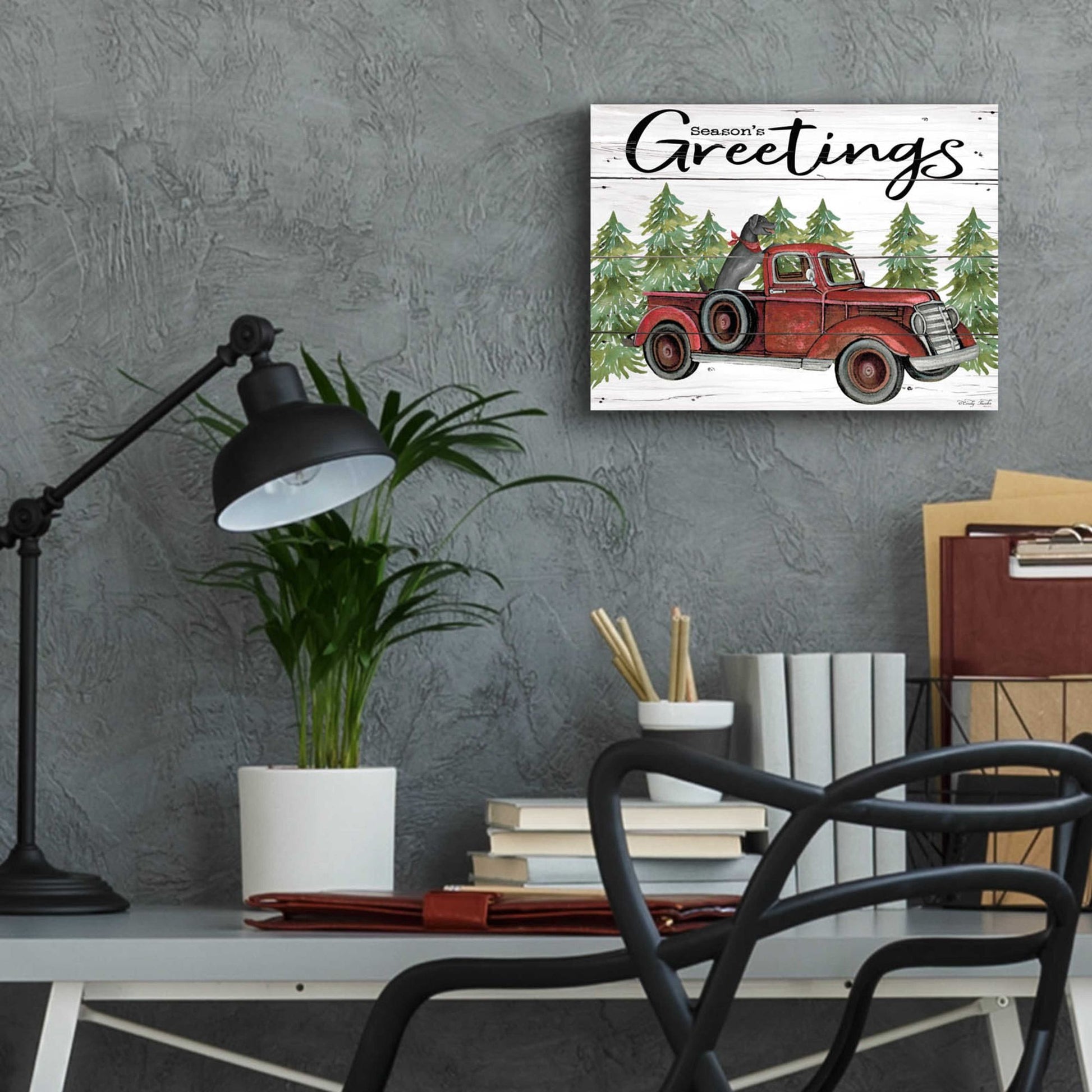 Epic Art 'Season's Greetings Red Truck' by Cindy Jacobs, Acrylic Glass Wall Art,16x12