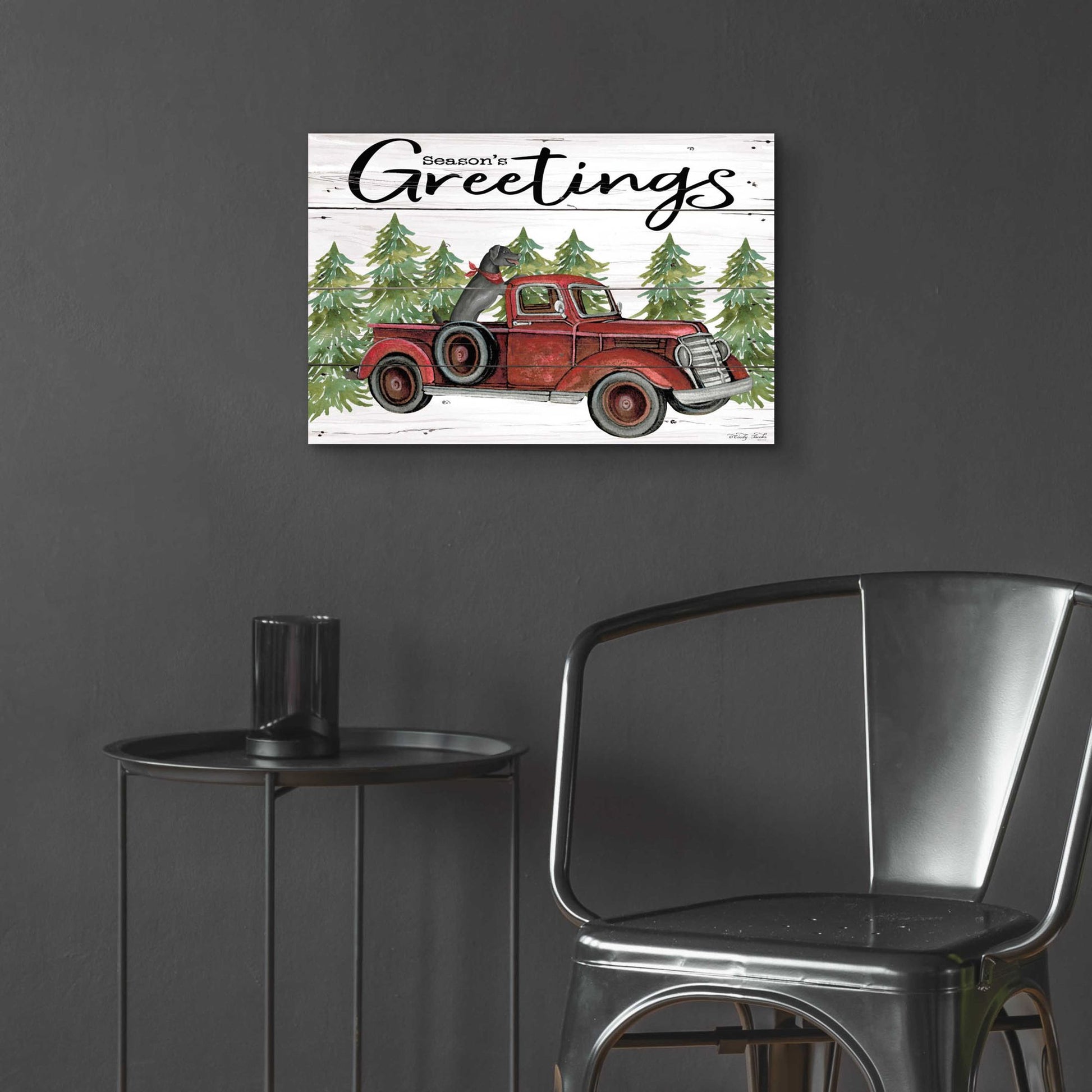 Epic Art 'Season's Greetings Red Truck' by Cindy Jacobs, Acrylic Glass Wall Art,24x16