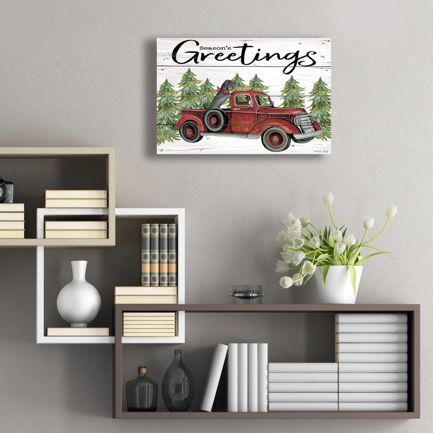 Epic Art 'Season's Greetings Red Truck' by Cindy Jacobs, Acrylic Glass Wall Art,24x16