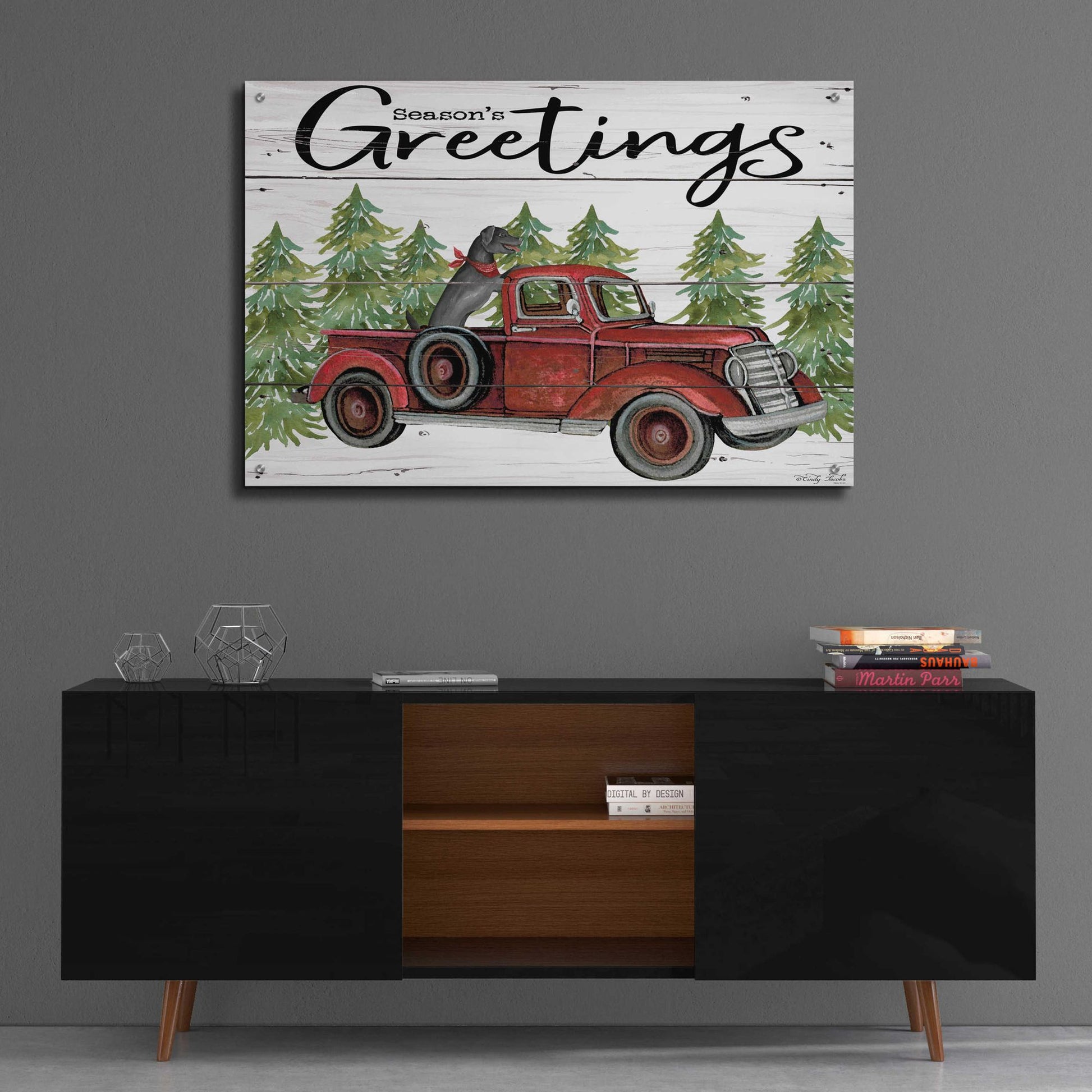 Epic Art 'Season's Greetings Red Truck' by Cindy Jacobs, Acrylic Glass Wall Art,36x24