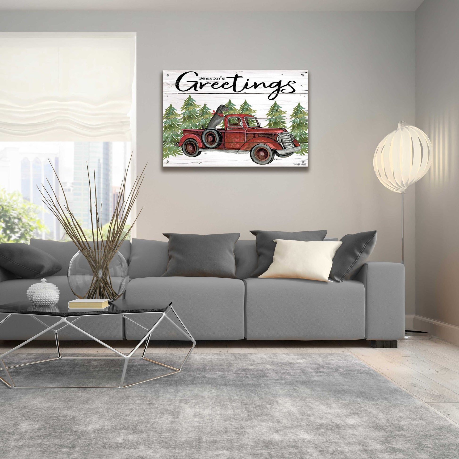 Epic Art 'Season's Greetings Red Truck' by Cindy Jacobs, Acrylic Glass Wall Art,36x24