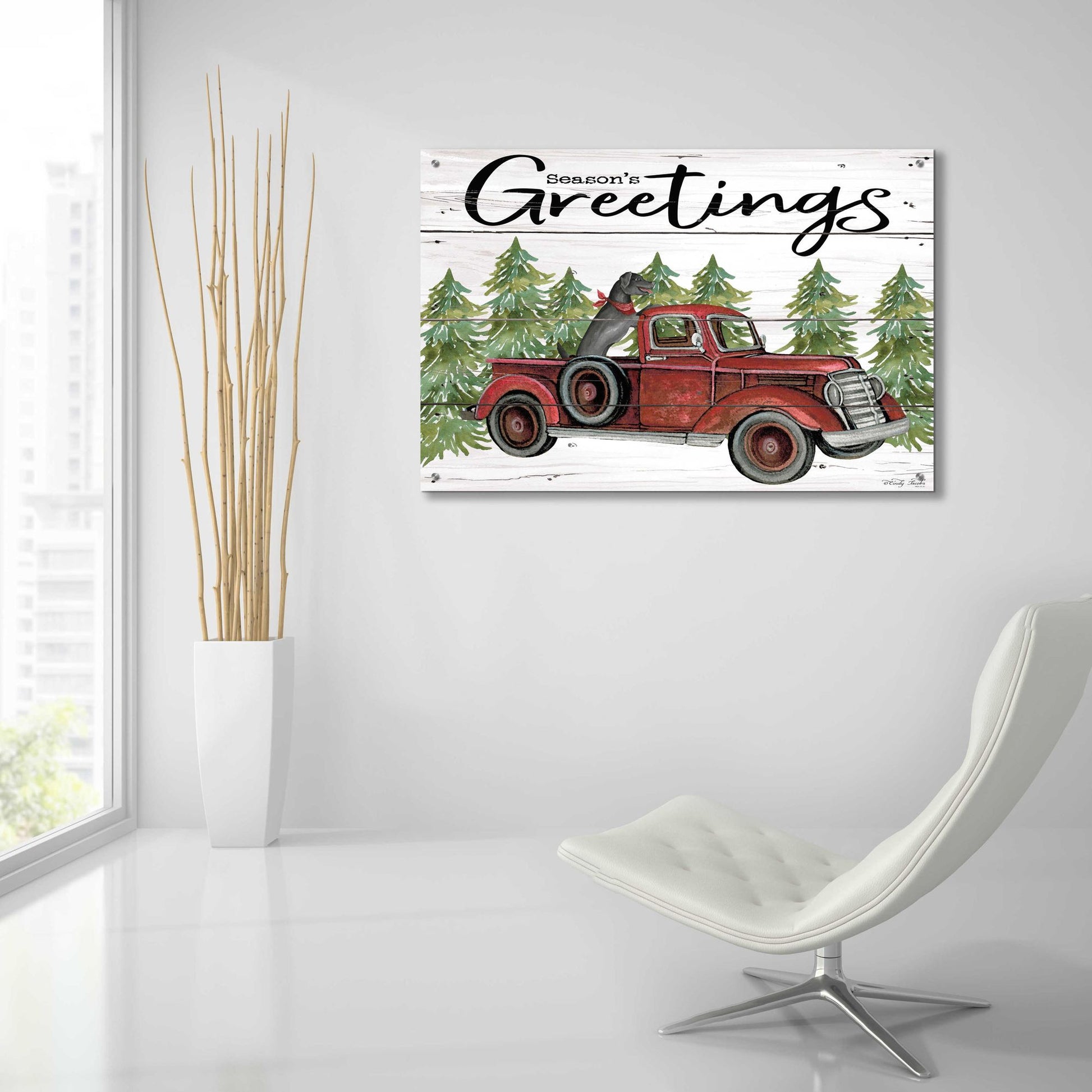 Epic Art 'Season's Greetings Red Truck' by Cindy Jacobs, Acrylic Glass Wall Art,36x24