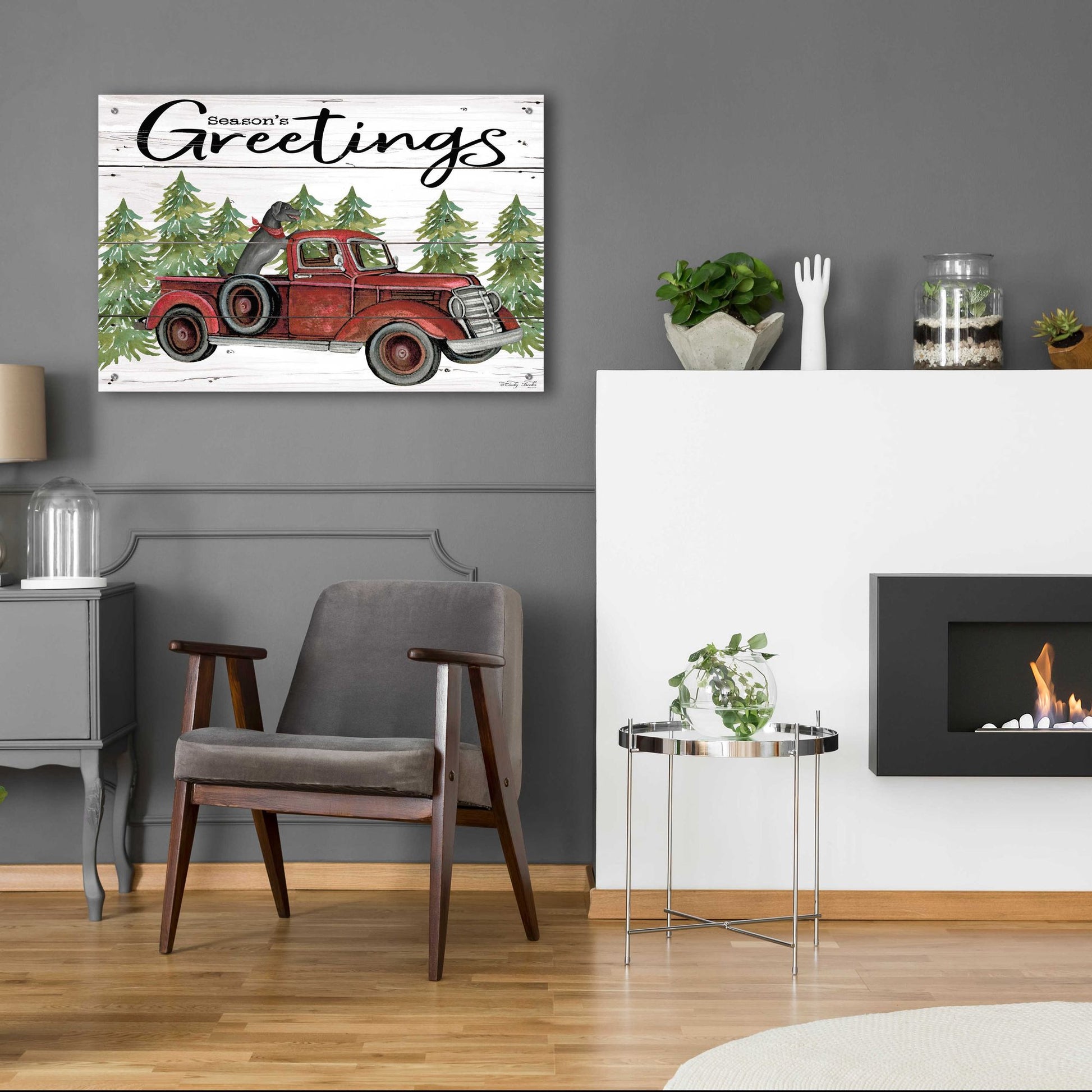 Epic Art 'Season's Greetings Red Truck' by Cindy Jacobs, Acrylic Glass Wall Art,36x24