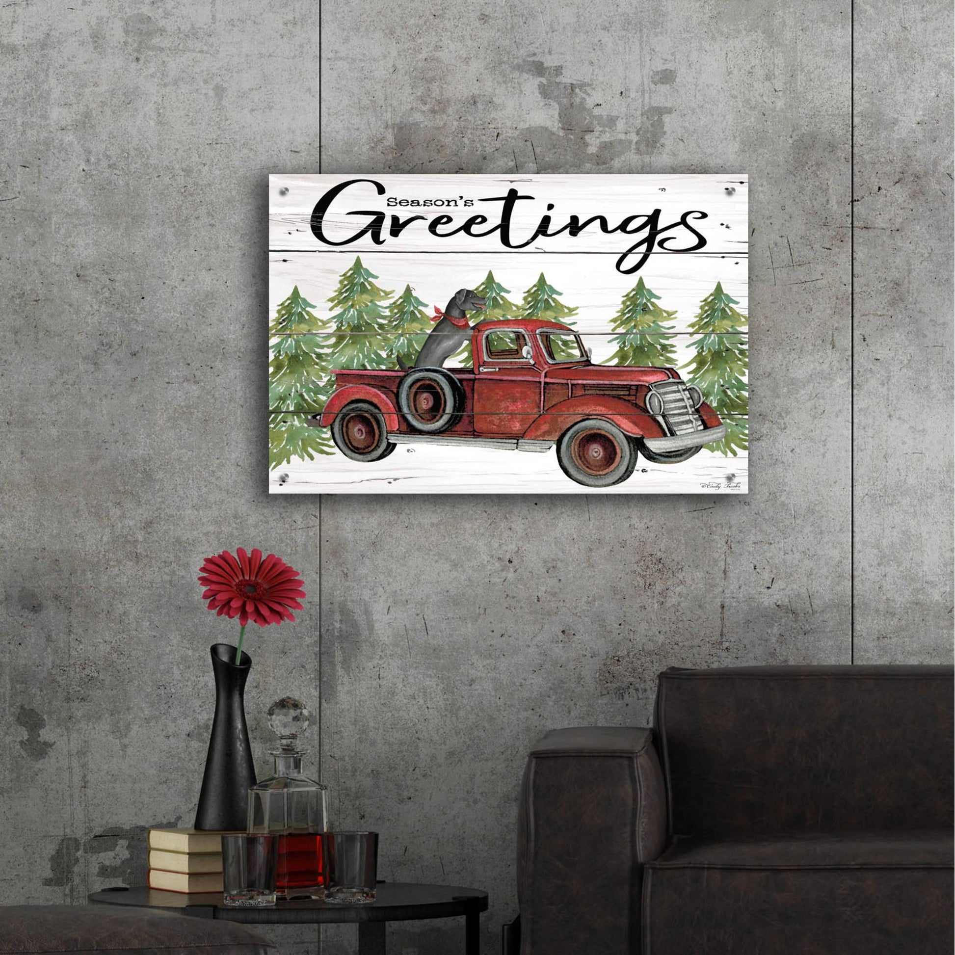 Epic Art 'Season's Greetings Red Truck' by Cindy Jacobs, Acrylic Glass Wall Art,36x24