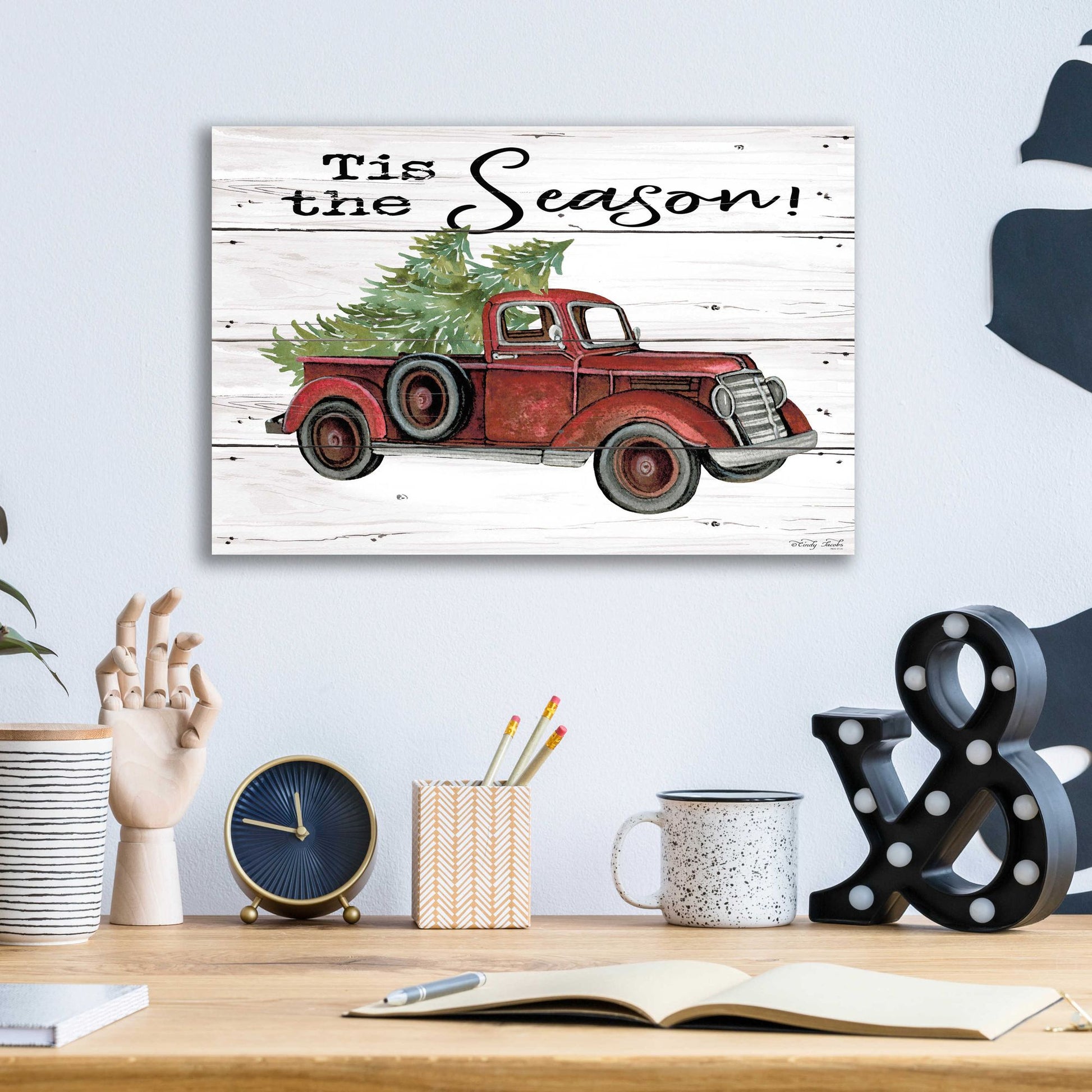 Epic Art 'Tis the Season Red Truck' by Cindy Jacobs, Acrylic Glass Wall Art,16x12