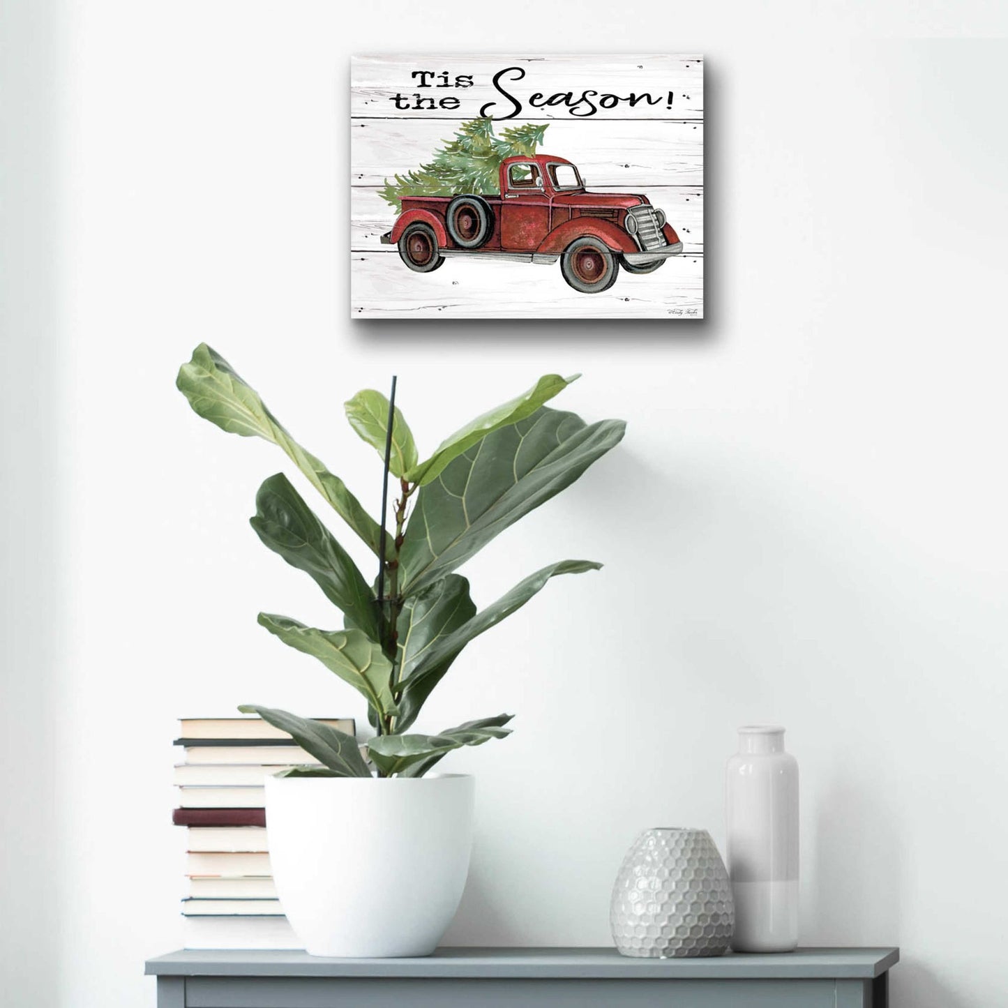 Epic Art 'Tis the Season Red Truck' by Cindy Jacobs, Acrylic Glass Wall Art,16x12