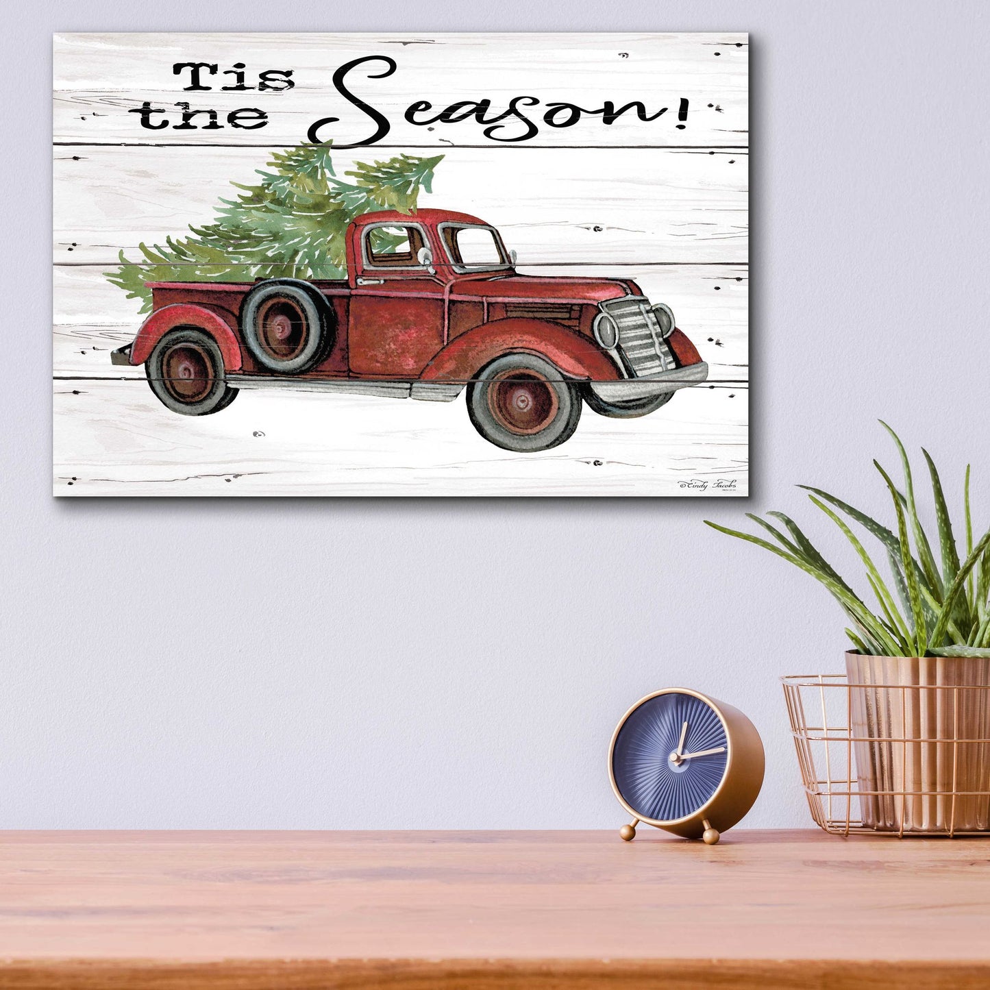 Epic Art 'Tis the Season Red Truck' by Cindy Jacobs, Acrylic Glass Wall Art,16x12