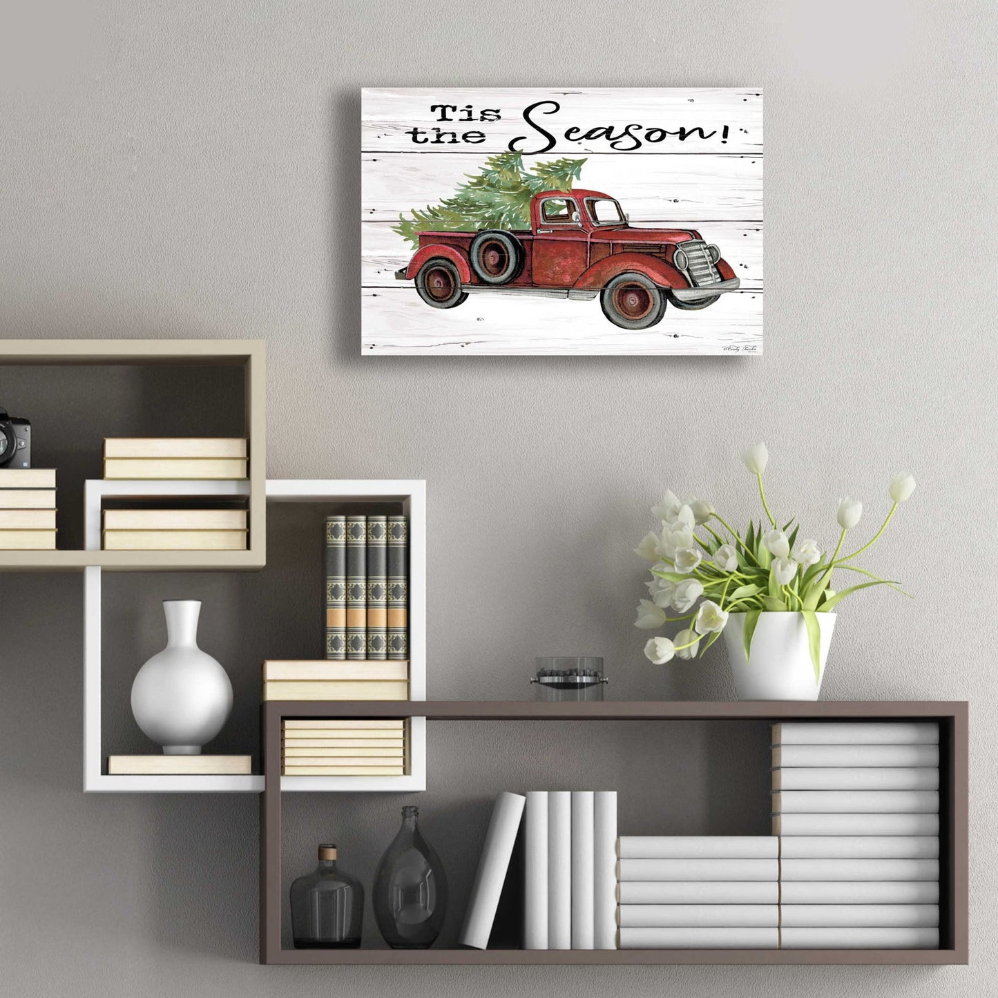 Epic Art 'Tis the Season Red Truck' by Cindy Jacobs, Acrylic Glass Wall Art,24x16