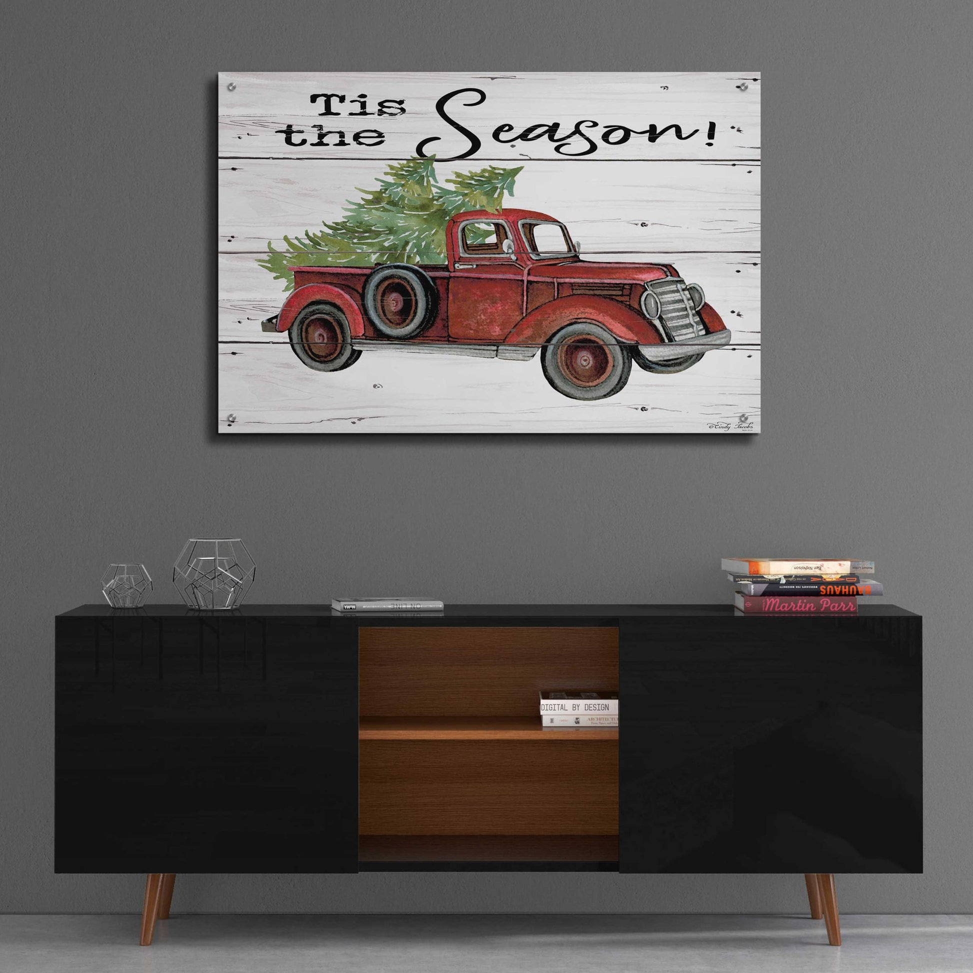 Epic Art 'Tis the Season Red Truck' by Cindy Jacobs, Acrylic Glass Wall Art,36x24