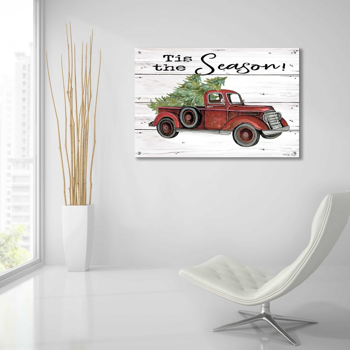 Epic Art 'Tis the Season Red Truck' by Cindy Jacobs, Acrylic Glass Wall Art,36x24