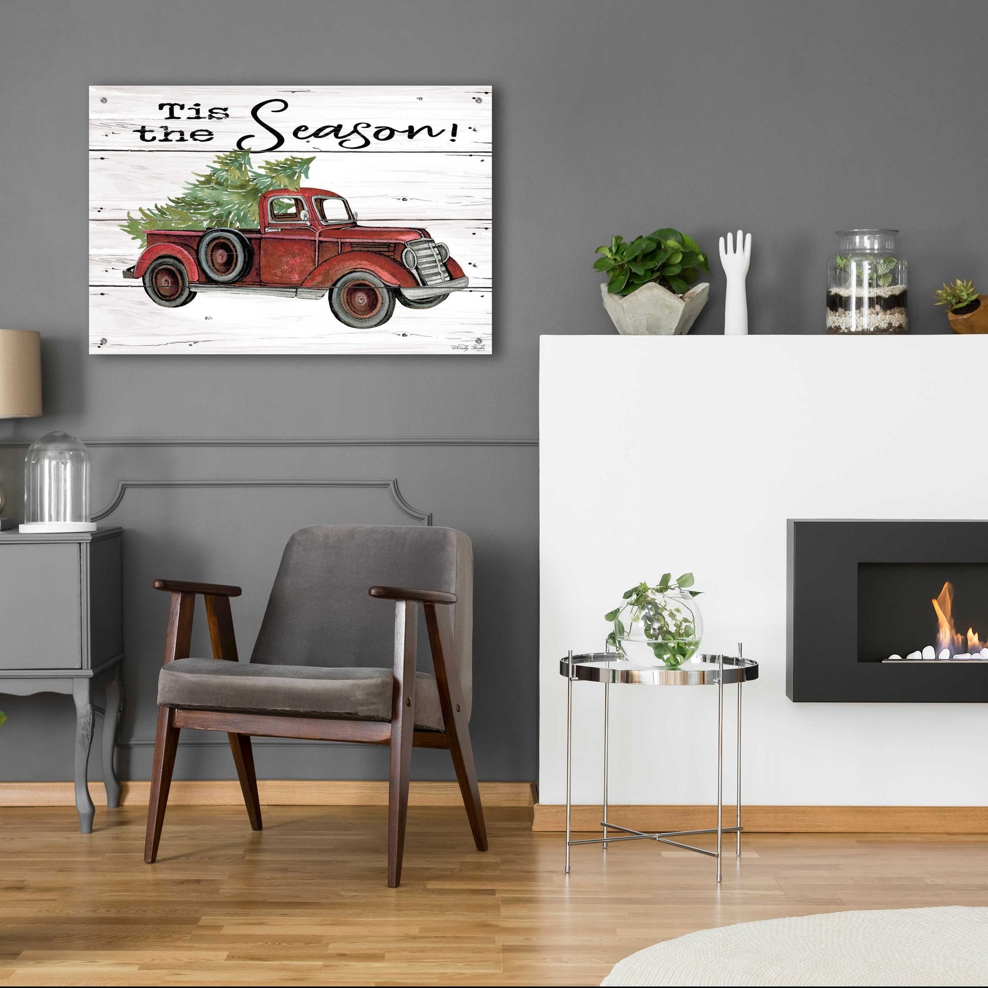 Epic Art 'Tis the Season Red Truck' by Cindy Jacobs, Acrylic Glass Wall Art,36x24