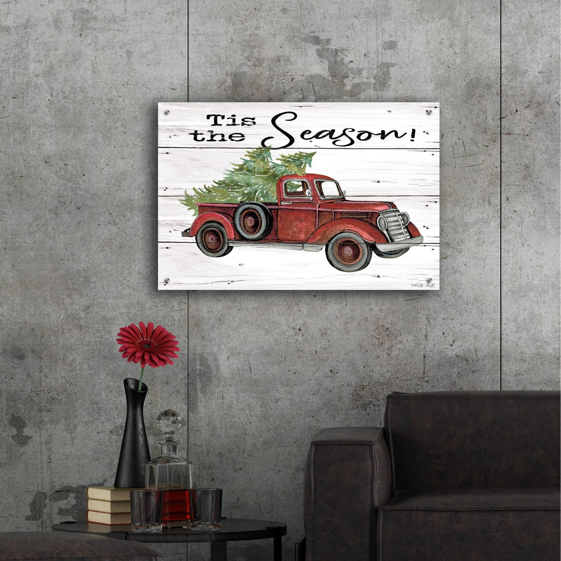 Epic Art 'Tis the Season Red Truck' by Cindy Jacobs, Acrylic Glass Wall Art,36x24