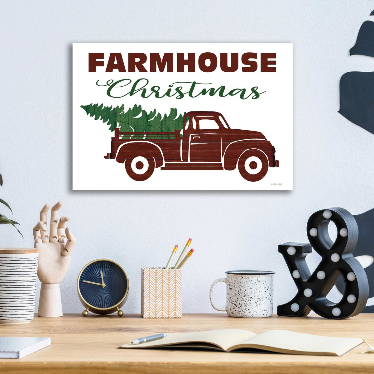 Farmhouse Christmas Truck by Cindy Jacobs - 16x12 acrylic wall art in a room