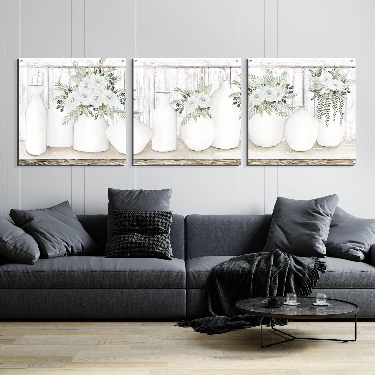 Epic Art 'White Simplicity' by Cindy Jacobs, Acrylic Glass Wall Art, 3 Piece Set,108x36