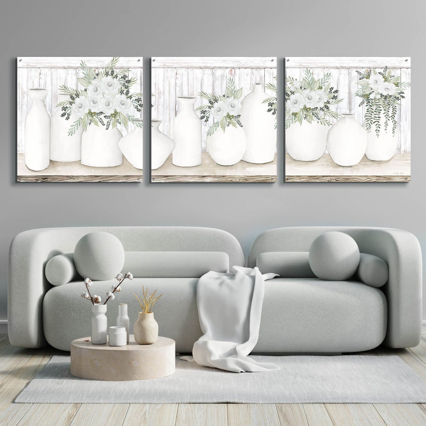 Epic Art 'White Simplicity' by Cindy Jacobs, Acrylic Glass Wall Art, 3 Piece Set,108x36