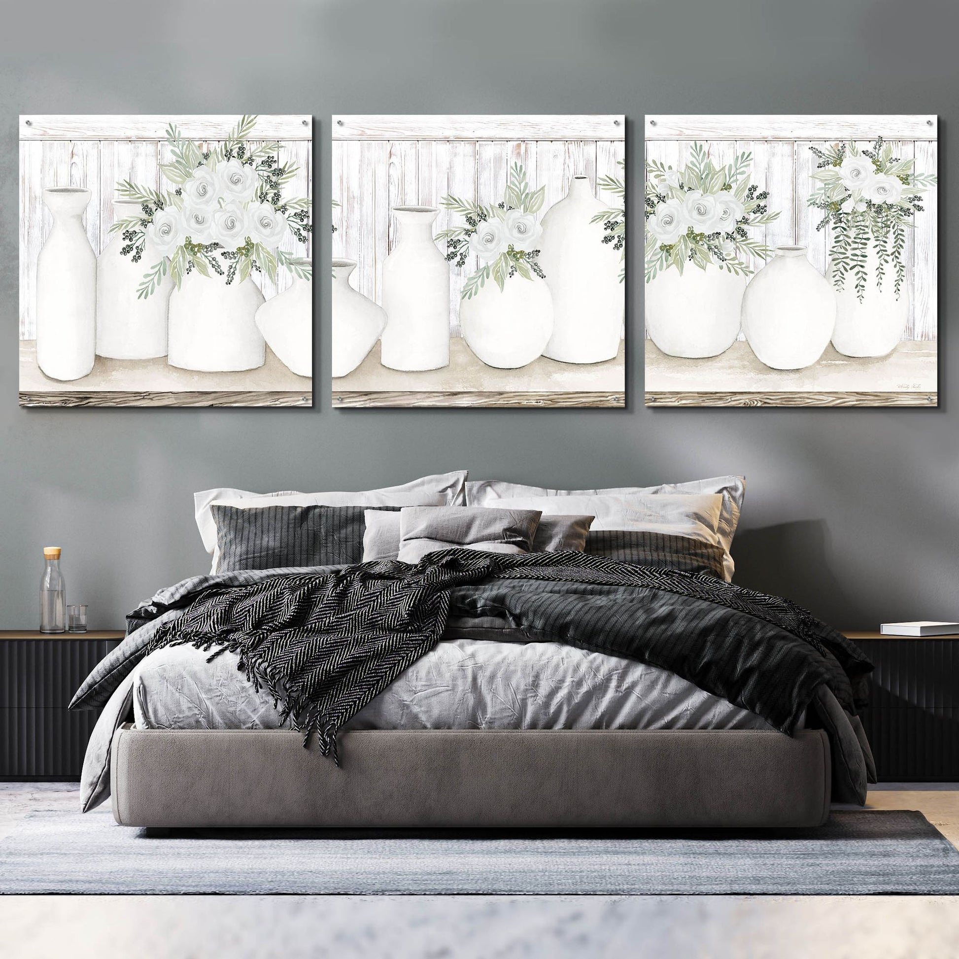 Epic Art 'White Simplicity' by Cindy Jacobs, Acrylic Glass Wall Art, 3 Piece Set,108x36