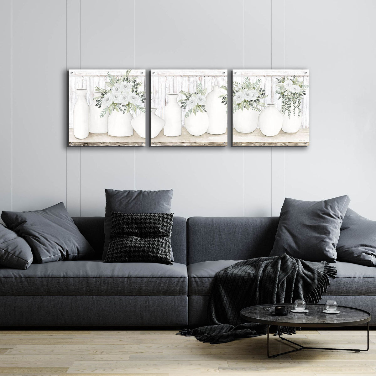 Epic Art 'White Simplicity' by Cindy Jacobs, Acrylic Glass Wall Art, 3 Piece Set,72x24