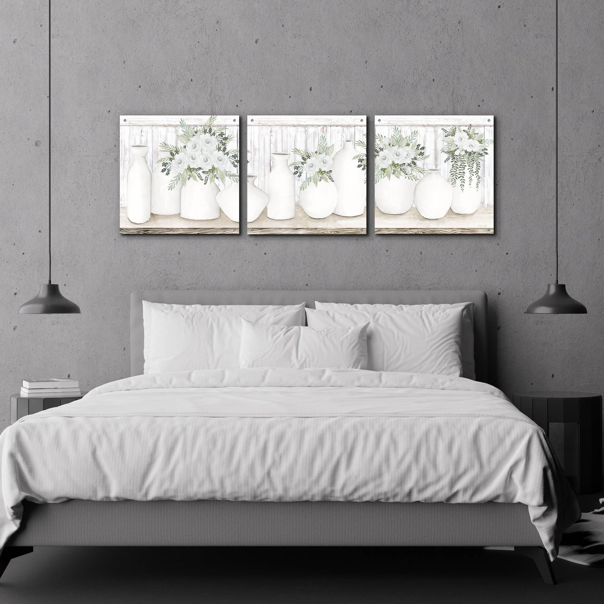 Epic Art 'White Simplicity' by Cindy Jacobs, Acrylic Glass Wall Art, 3 Piece Set,72x24