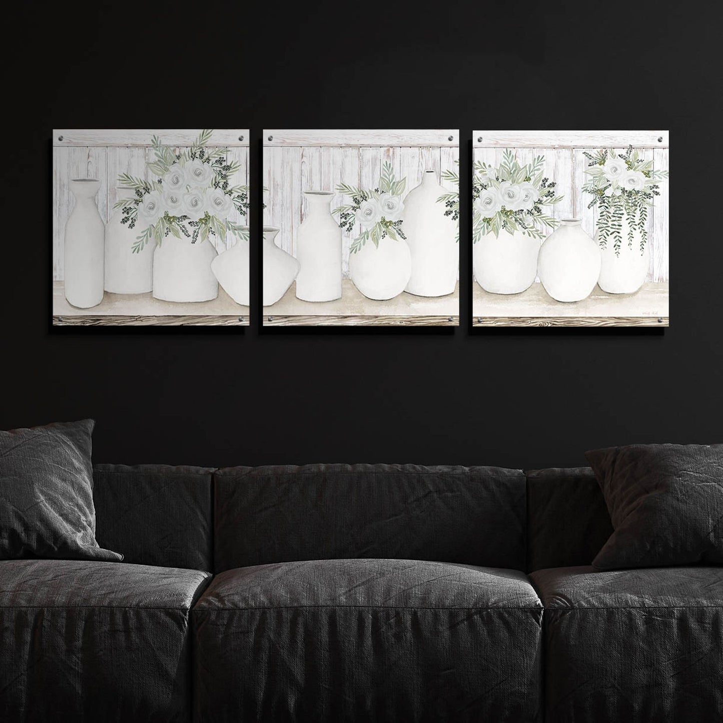 Epic Art 'White Simplicity' by Cindy Jacobs, Acrylic Glass Wall Art, 3 Piece Set,72x24