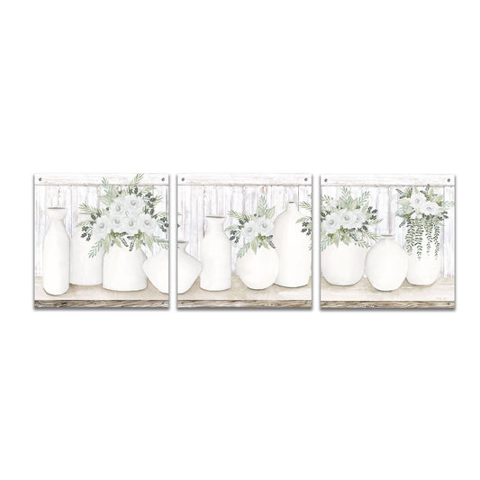 Epic Art 'White Simplicity' by Cindy Jacobs, Acrylic Glass Wall Art, 3 Piece Set