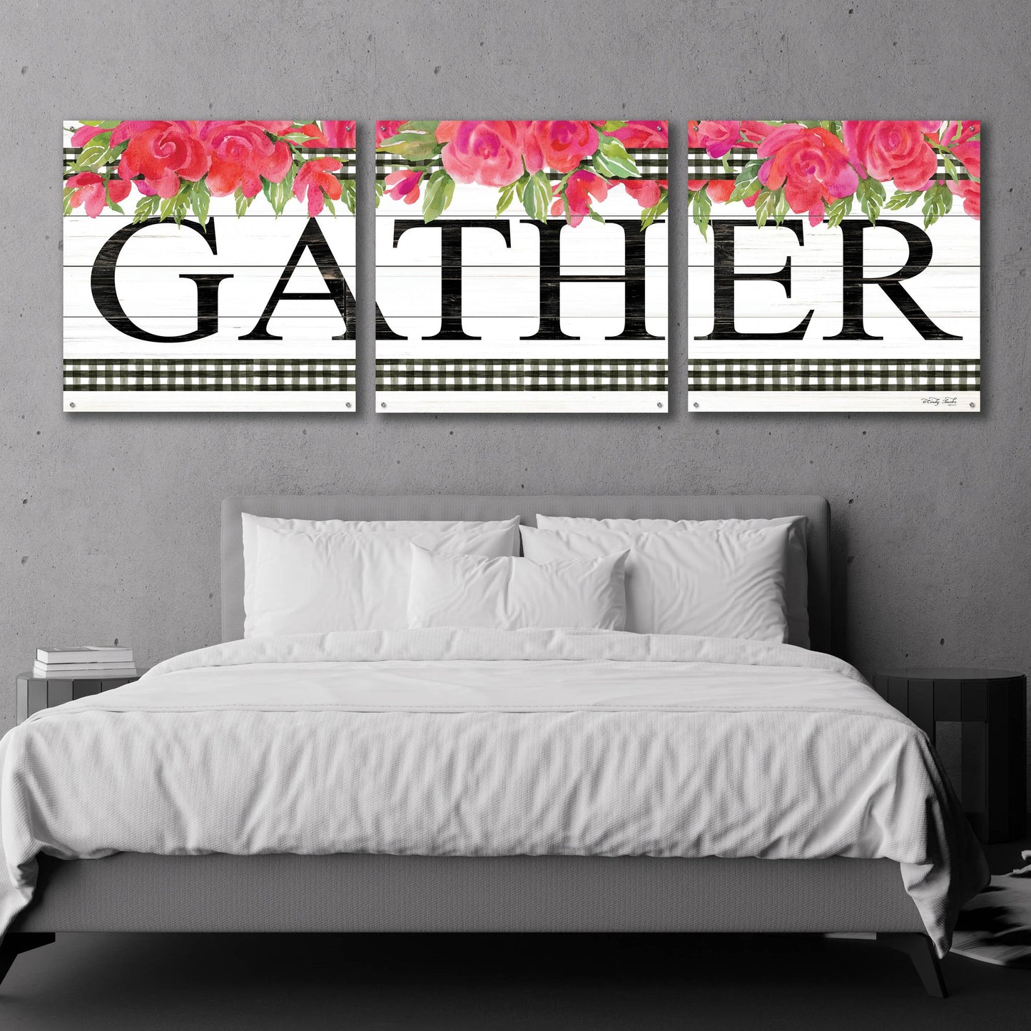 Epic Art 'Fuchsia Gather' by Cindy Jacobs, Acrylic Glass Wall Art, 3 Piece Set,108x36