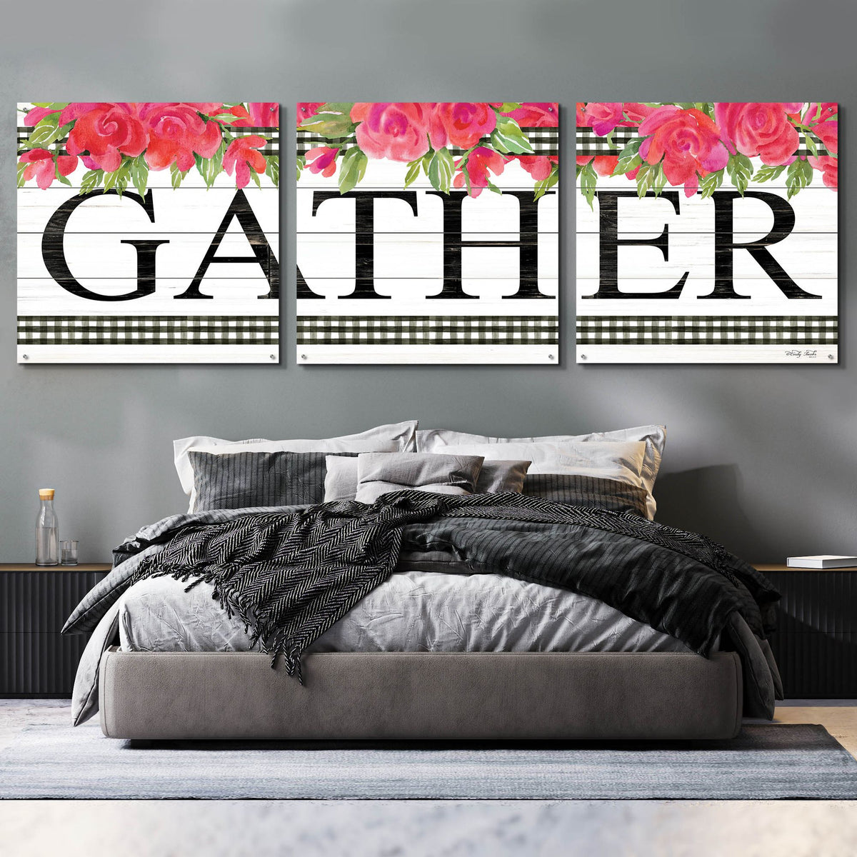 Epic Art 'Fuchsia Gather' by Cindy Jacobs, Acrylic Glass Wall Art, 3 Piece Set,108x36