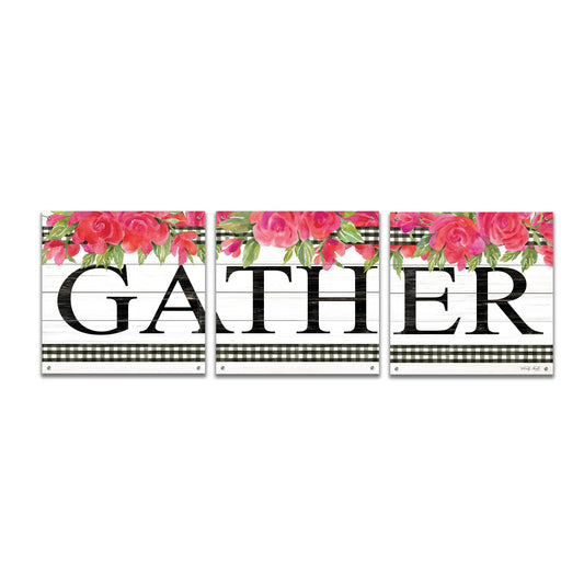 Epic Art 'Fuchsia Gather' by Cindy Jacobs, Acrylic Glass Wall Art, 3 Piece Set