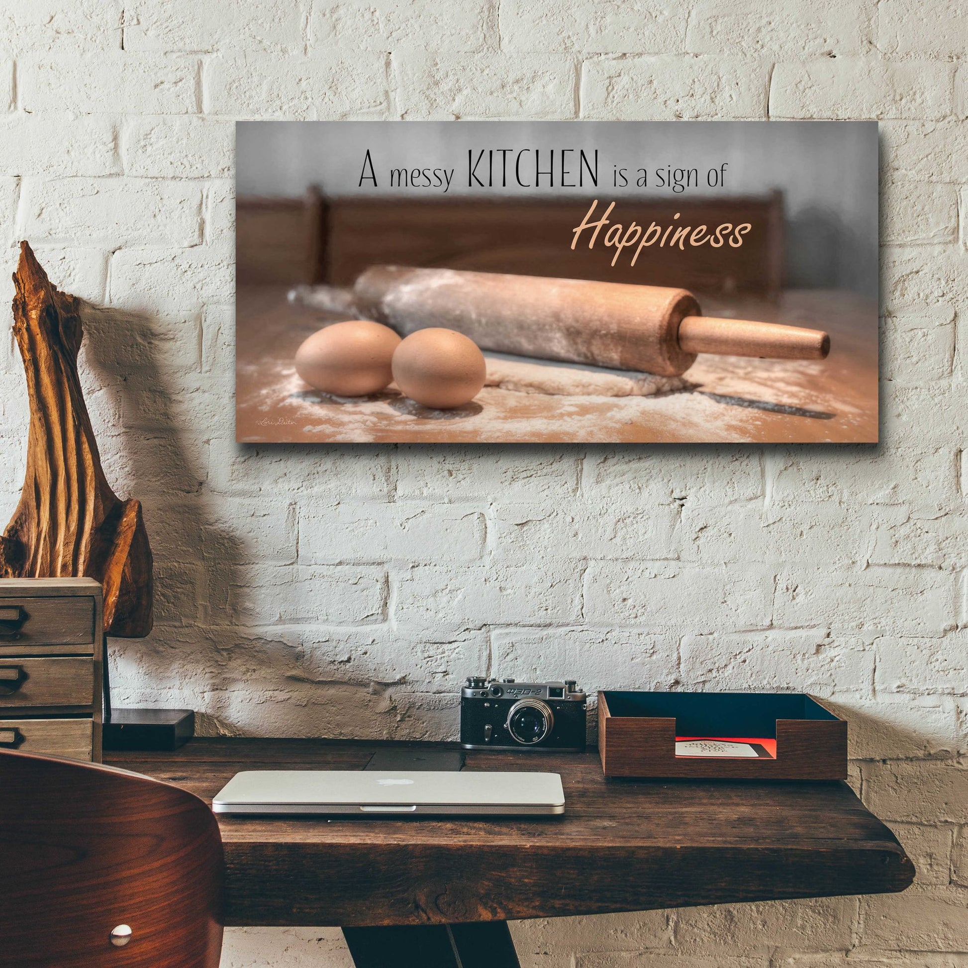 Epic Art 'A Messy Kitchen is a Sign of Happiness' by Lori Deiter, Acrylic Glass Wall Art,24x12