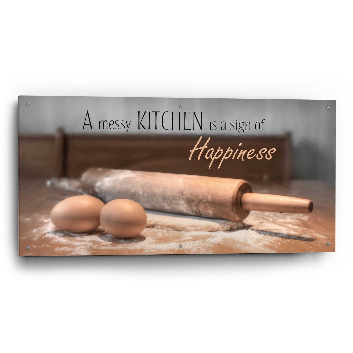 Epic Art 'A Messy Kitchen is a Sign of Happiness' by Lori Deiter, Acrylic Glass Wall Art,48x24