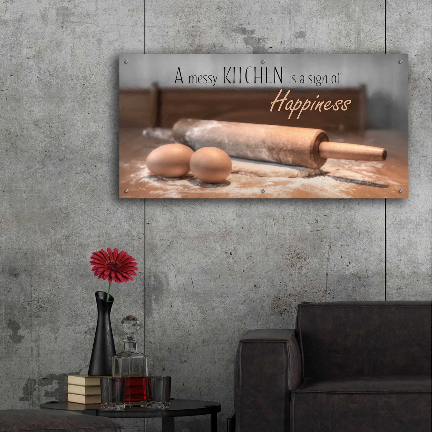 Epic Art 'A Messy Kitchen is a Sign of Happiness' by Lori Deiter, Acrylic Glass Wall Art,48x24