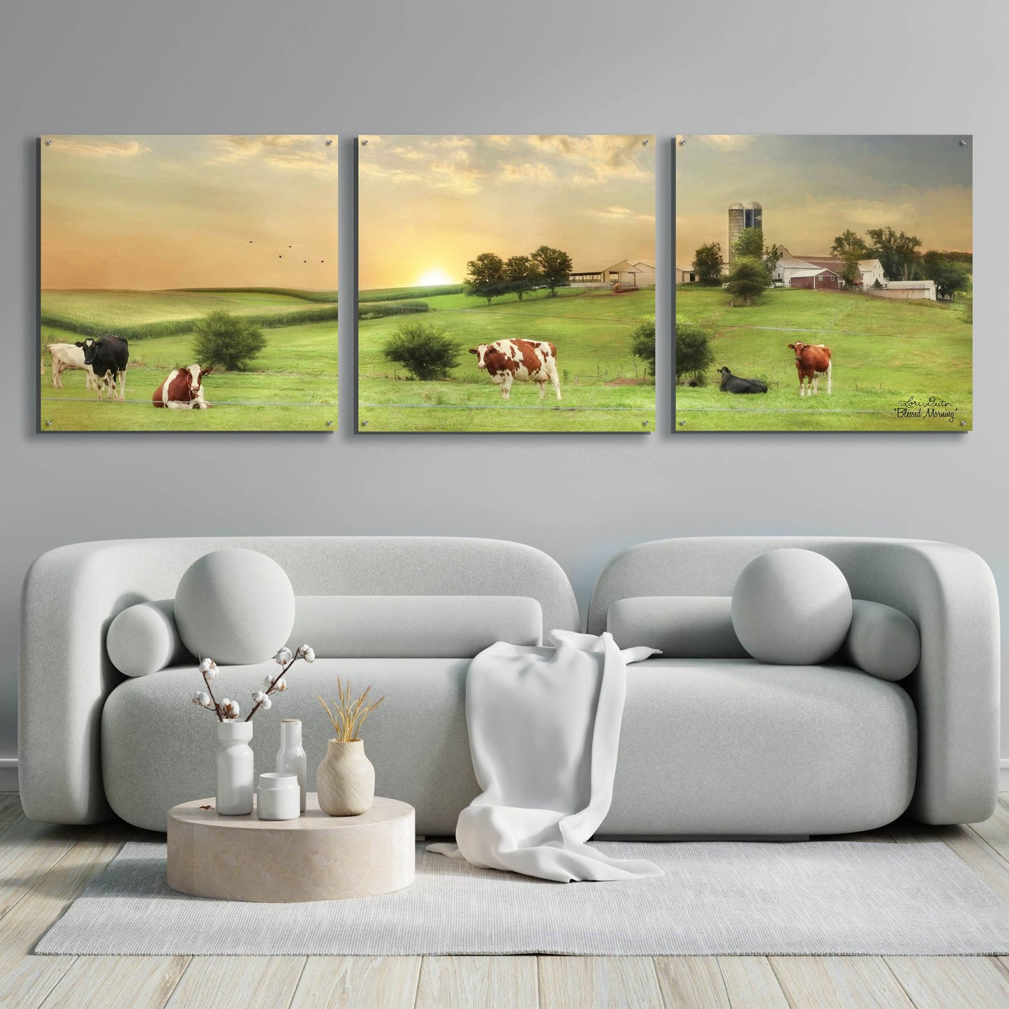 Epic Art 'Blessed Morning' by Lori Deiter, Acrylic Glass Wall Art, 3 Piece Set,108x36